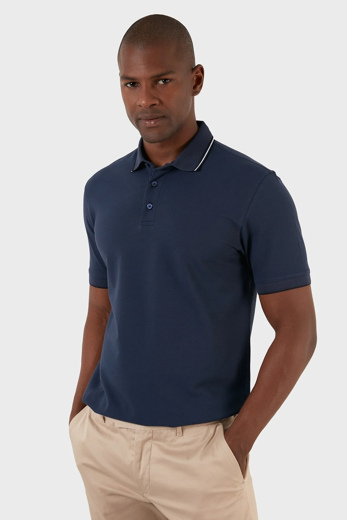 Exxe Pamuklu Regular Fit Düğmeli T Shirt Erkek Polo EX661 İNDİGO - 1