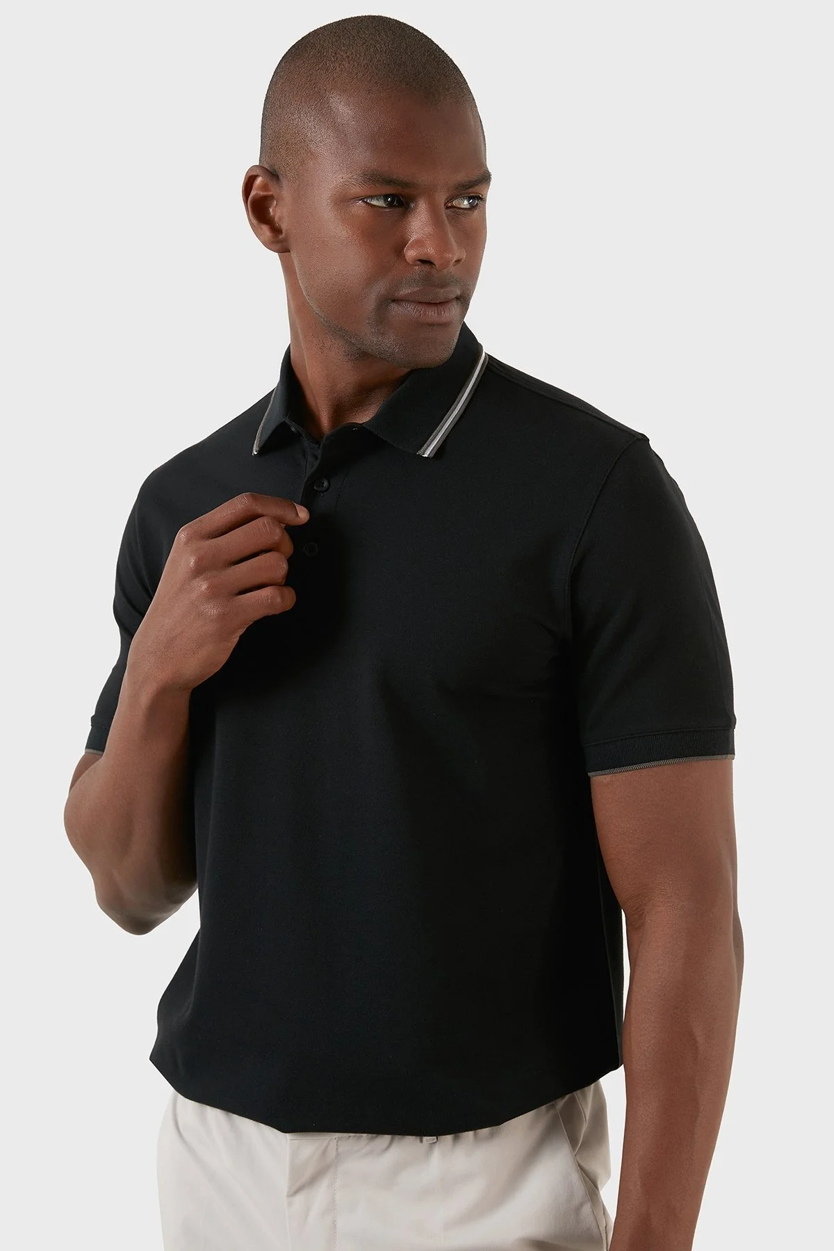 Exxe Pamuklu Regular Fit Düğmeli T Shirt Erkek Polo EX661 SİYAH - 6