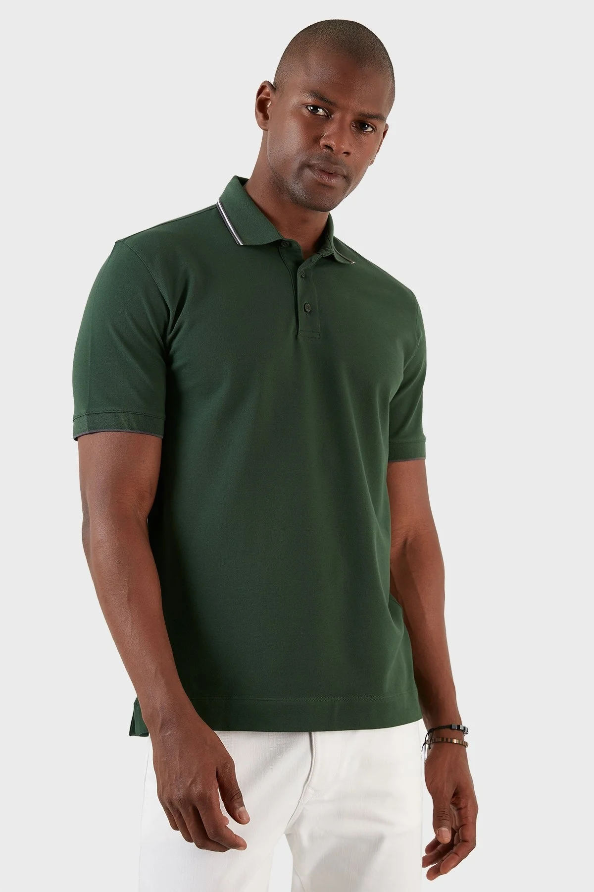 Exxe Pamuklu Regular Fit Düğmeli T Shirt Erkek Polo EX661 YEŞİL - 1