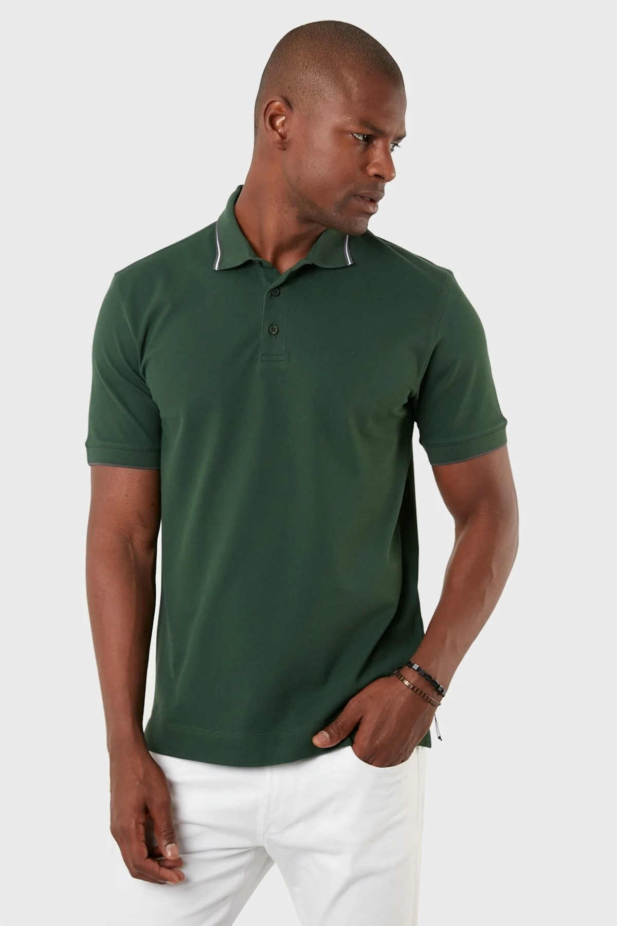 Exxe Pamuklu Regular Fit Düğmeli T Shirt Erkek Polo EX661 YEŞİL - 2