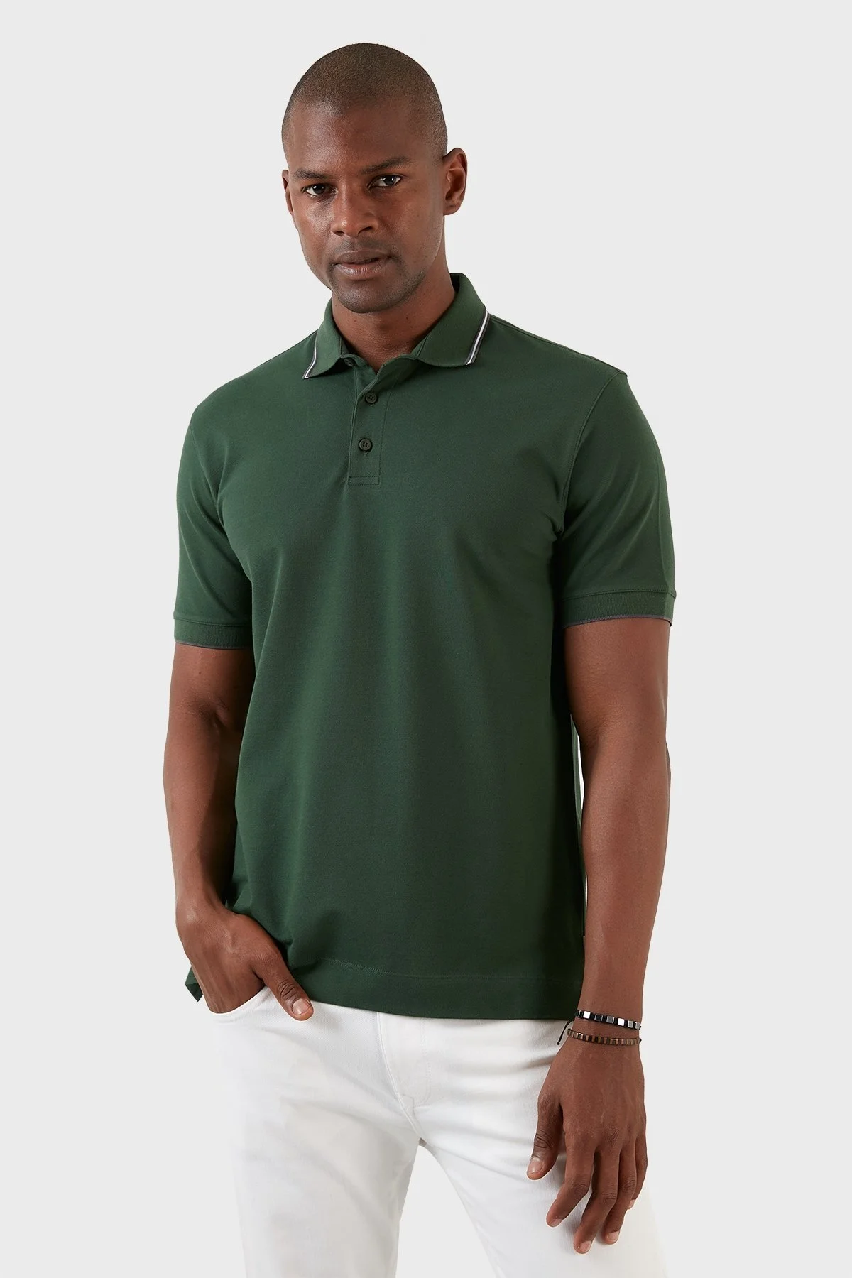 Exxe Pamuklu Regular Fit Düğmeli T Shirt Erkek Polo EX661 YEŞİL - 3