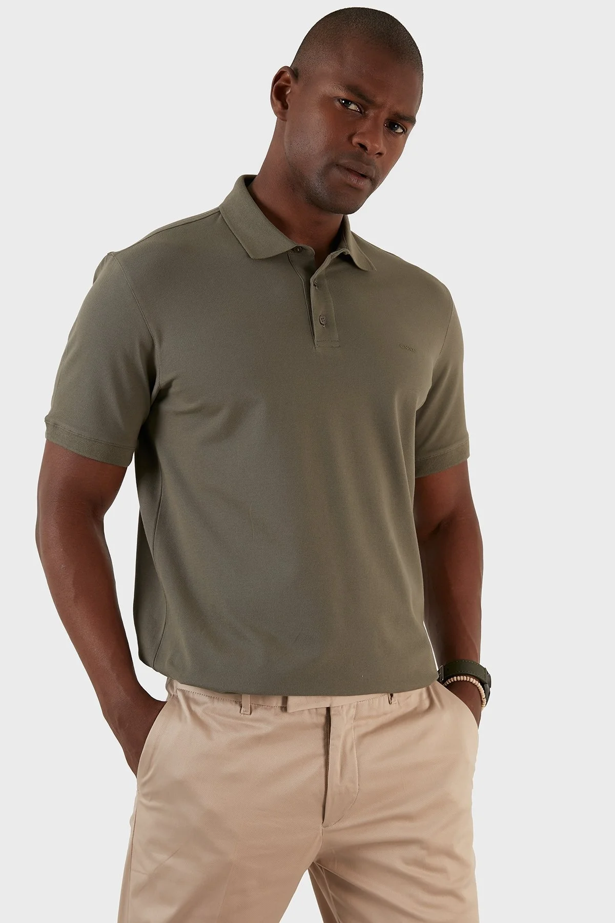 Exxe Pamuklu Regular Fit Düğmeli T Shirt Erkek Polo EX661D HAKİ - 1