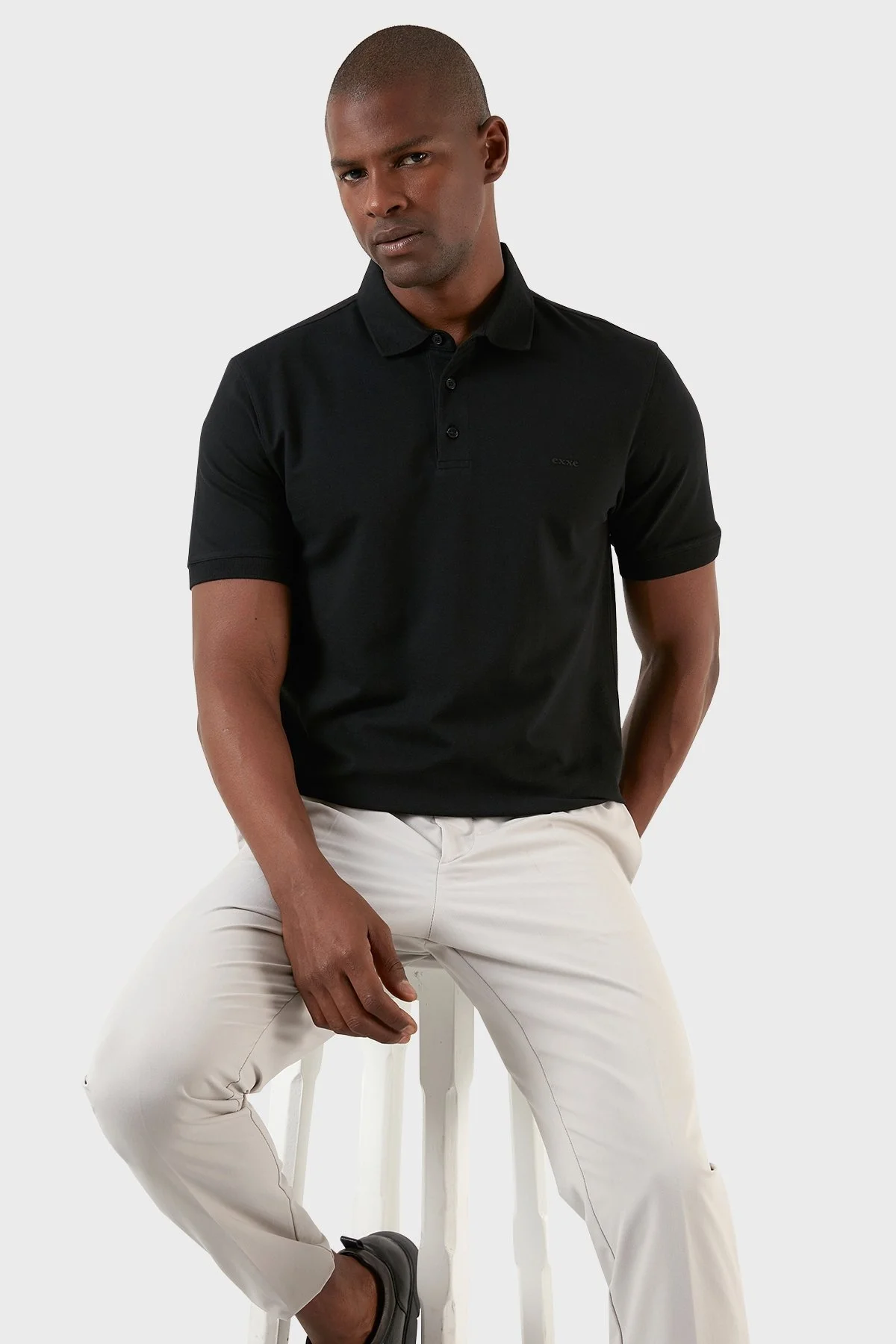 Exxe Pamuklu Regular Fit Düğmeli T Shirt Erkek Polo EX661D SİYAH - 1