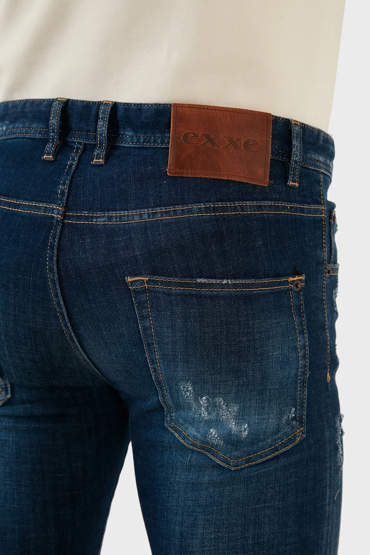Exxe Pamuklu Yırtık Detaylı Normal Bel Skinny Fit Jeans Erkek Kot Pantolon 629DSK003 MAVİ - 7