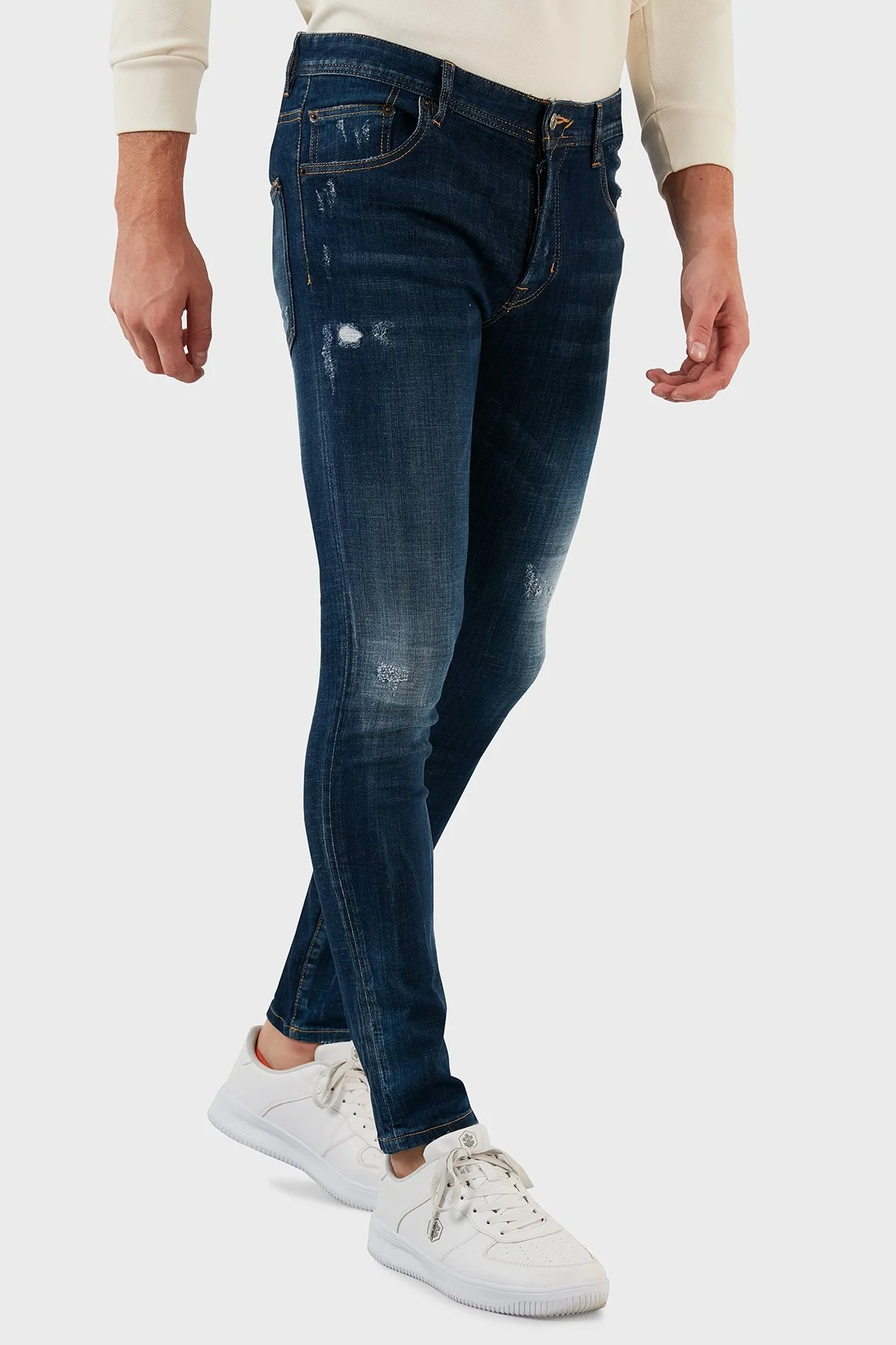 Exxe Pamuklu Yırtık Detaylı Normal Bel Skinny Fit Jeans Erkek Kot Pantolon 629DSK003 MAVİ - 2