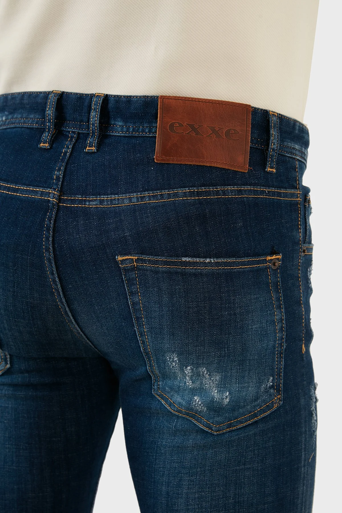 Exxe Pamuklu Yırtık Detaylı Normal Bel Skinny Fit Jeans Erkek Kot Pantolon 629DSK003 MAVİ - 7