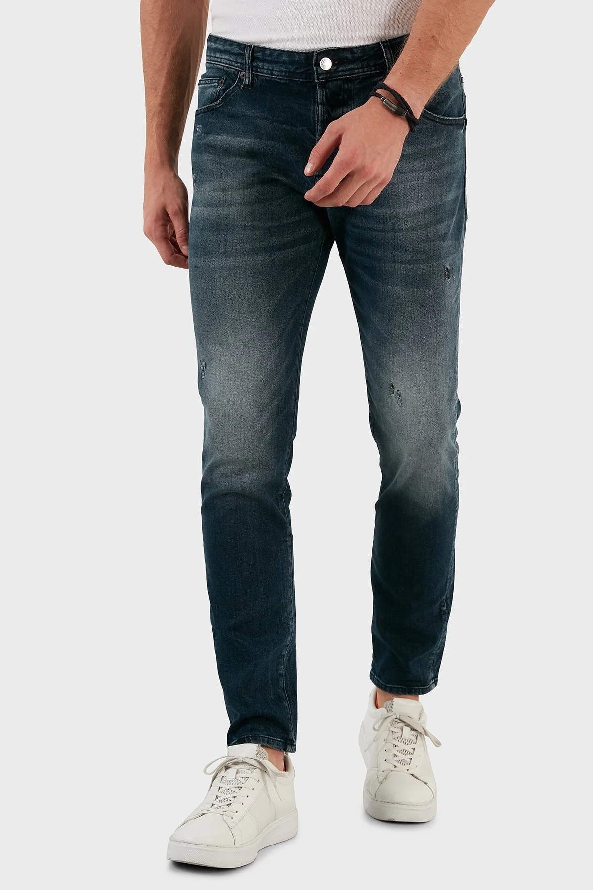 Exxe Pamuklu Yırtık Detaylı Normal Bel Slim Fit Jeans Erkek Kot Pantolon 629DSK004 LACİVERT - 2