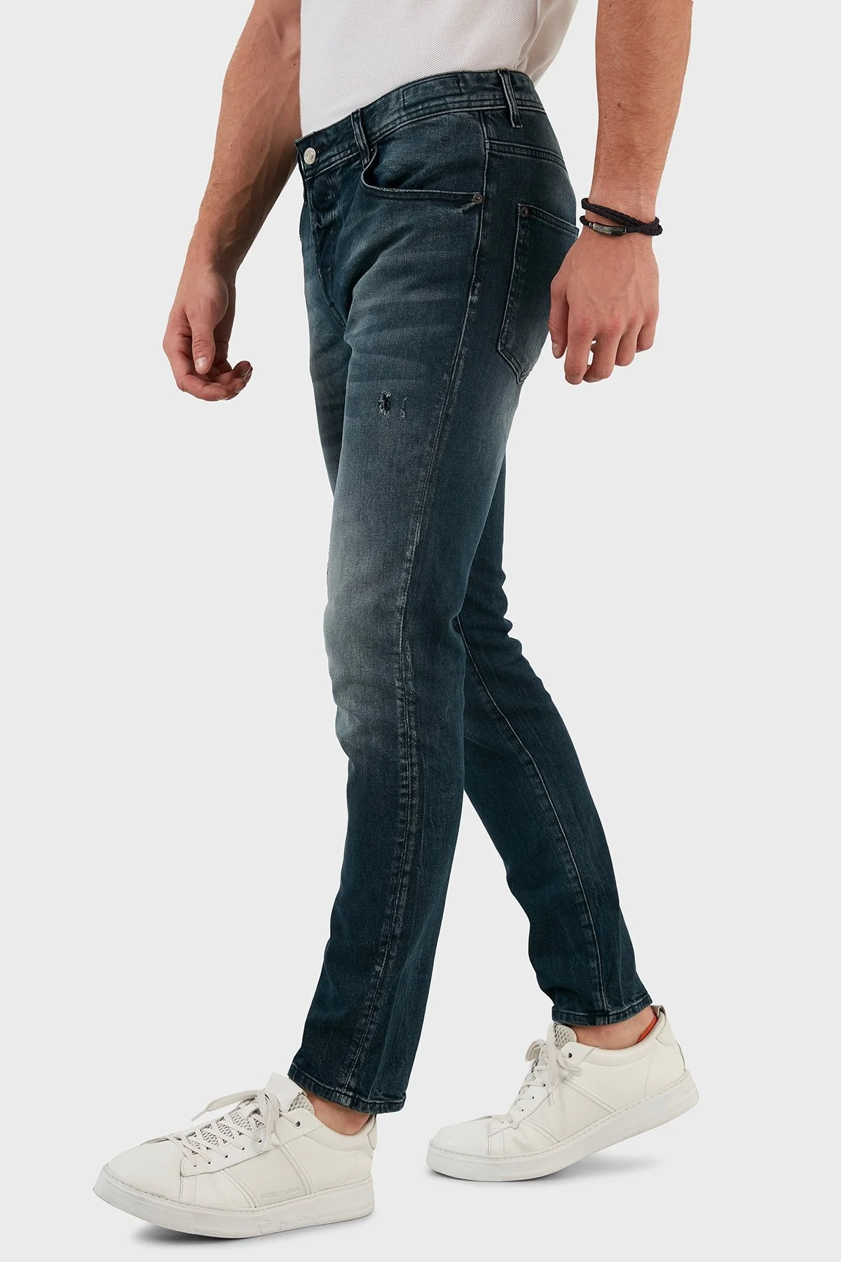 Exxe Pamuklu Yırtık Detaylı Normal Bel Slim Fit Jeans Erkek Kot Pantolon 629DSK004 LACİVERT - 3