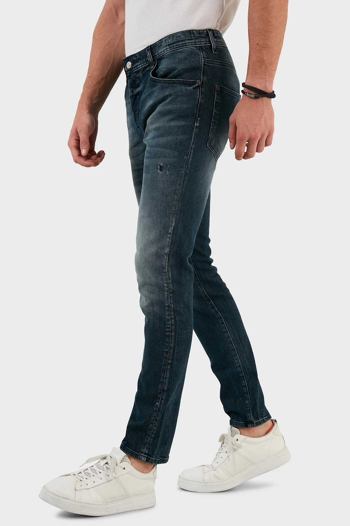 Exxe Pamuklu Yırtık Detaylı Normal Bel Slim Fit Jeans Erkek Kot Pantolon 629DSK004 LACİVERT - 3
