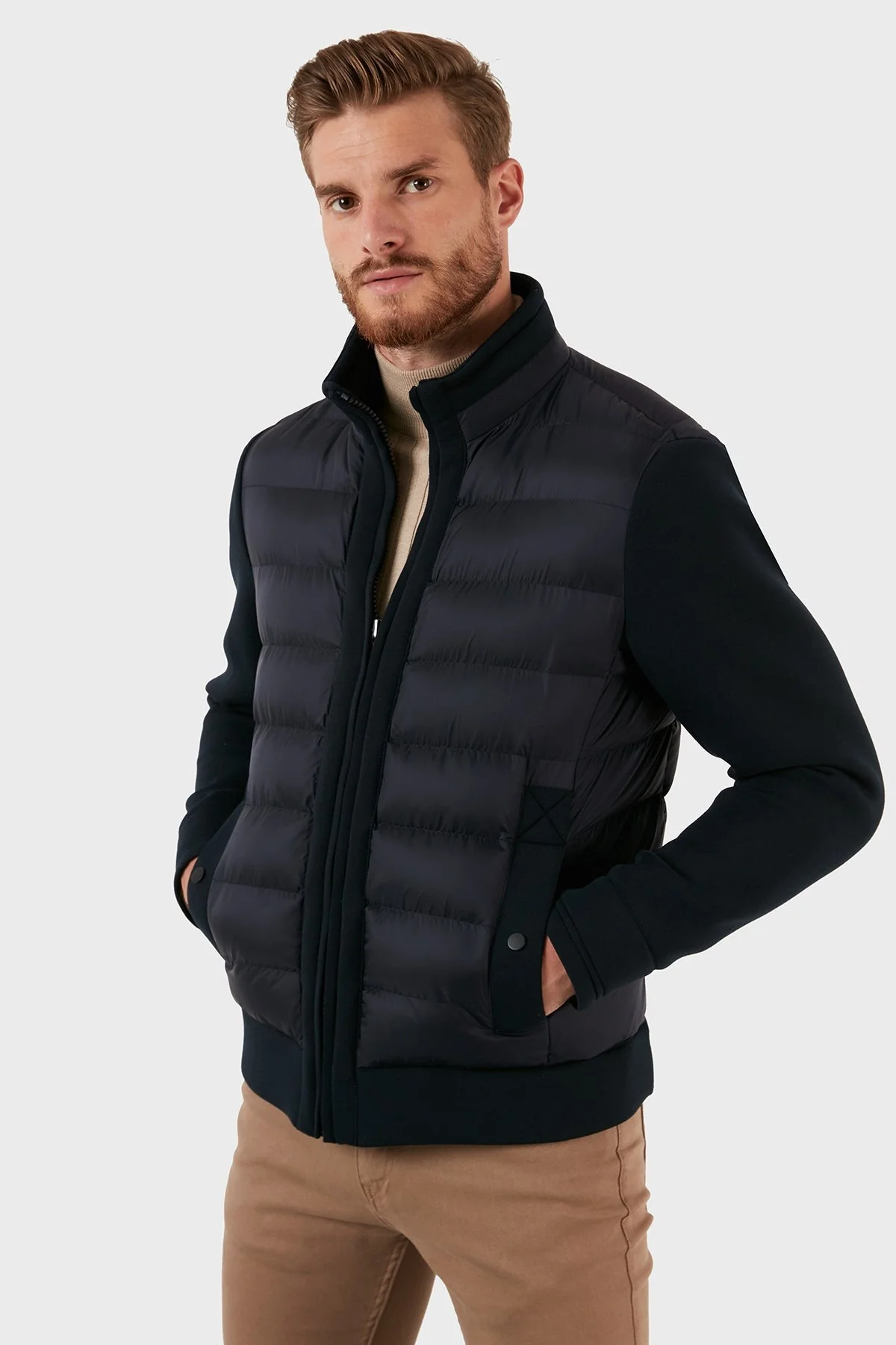 Exxe Slim Fit Fermuarlı Dik Yaka Erkek Mont EX4353 LACİVERT - 1