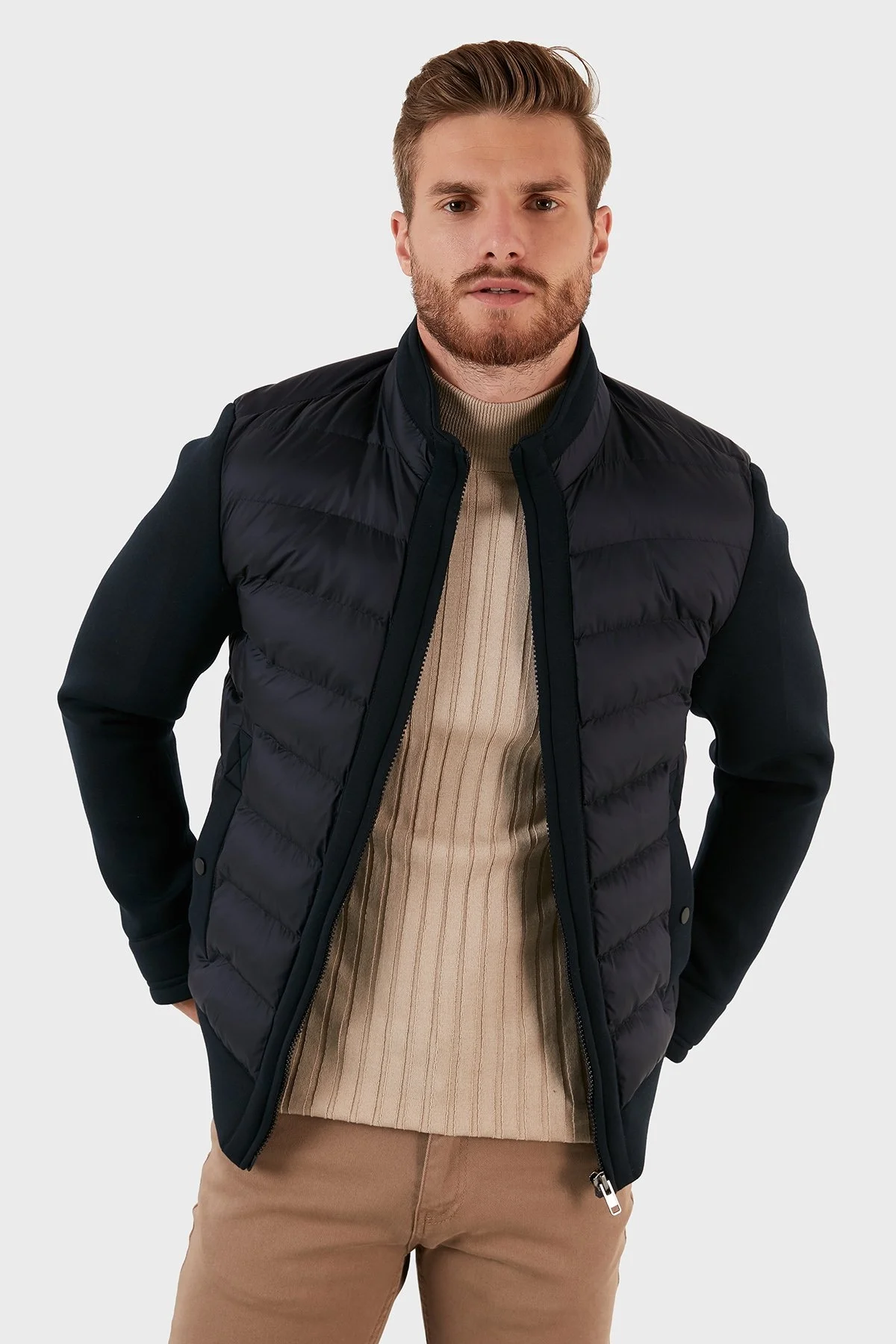 Exxe Slim Fit Fermuarlı Dik Yaka Erkek Mont EX4353 LACİVERT - 2