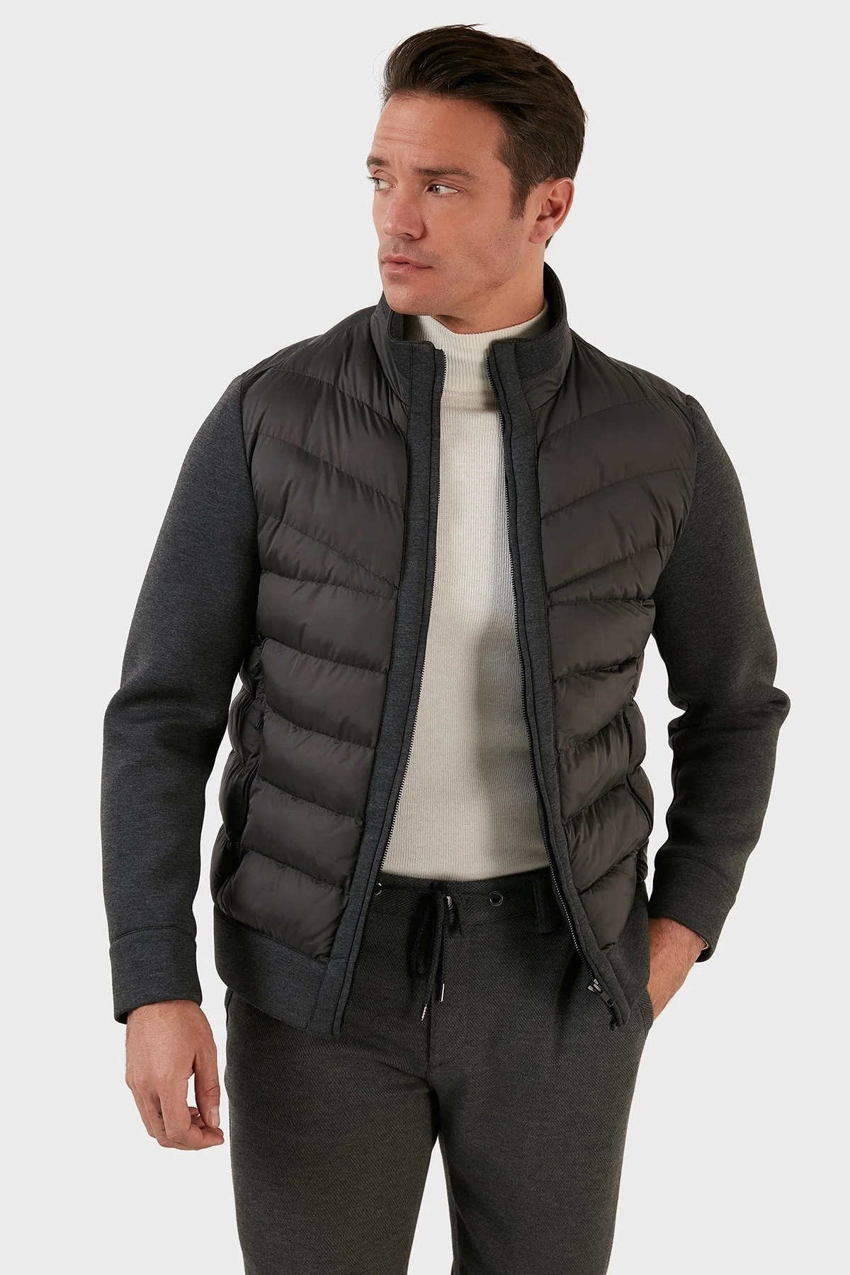 Exxe Slim Fit Fermuarlı Dik Yaka Erkek Mont EXK225316 GRİ - 1