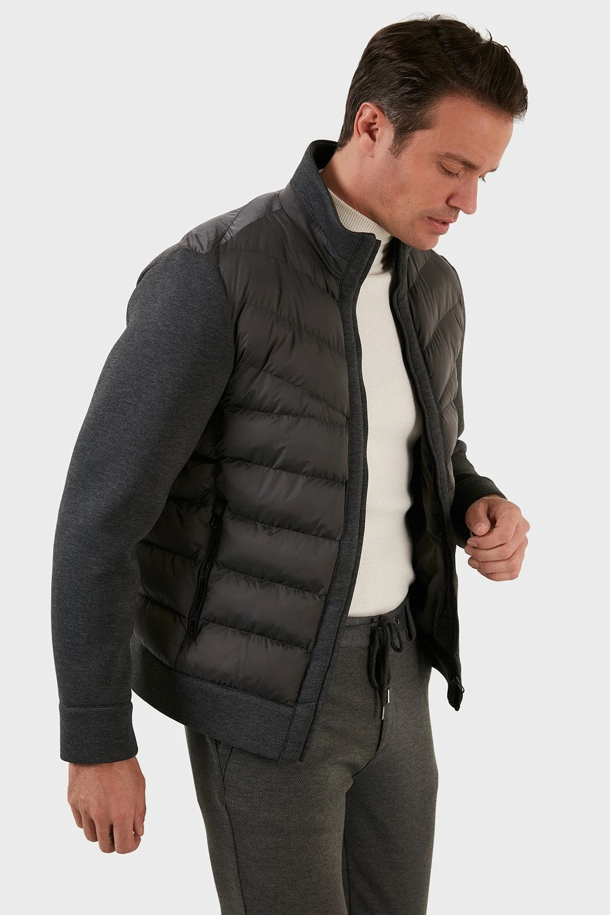 Exxe Slim Fit Fermuarlı Dik Yaka Erkek Mont EXK225316 GRİ - 2