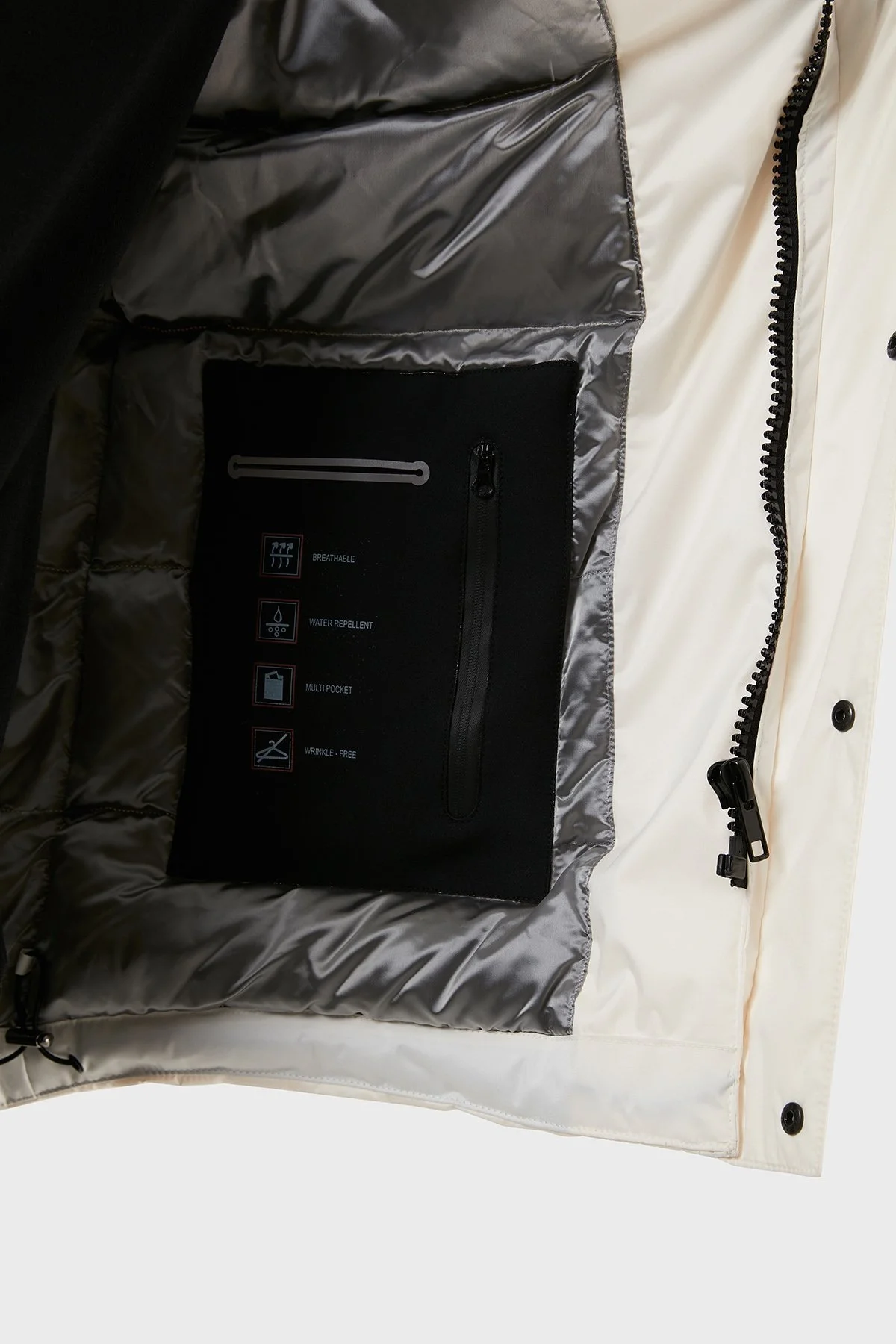 Exxe Su Geçirmez Fermuarlı Kapüşonlu Erkek Kaban EXK225508 BEYAZ - 5