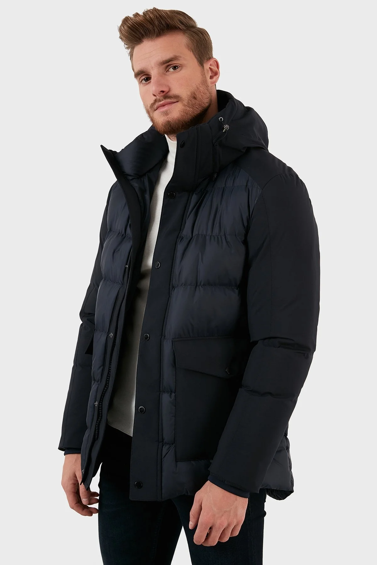 Exxe Su Geçirmez Fermuarlı Kapüşonlu Erkek Kaban EXK225510 LACİVERT - 4