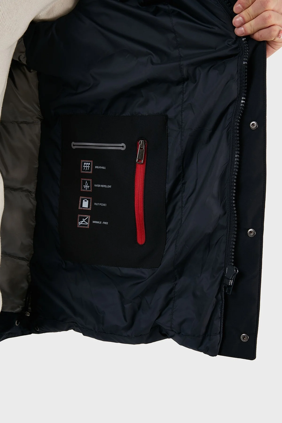 Exxe Su Geçirmez Fermuarlı Kapüşonlu Erkek Kaban EXK225510 LACİVERT - 5