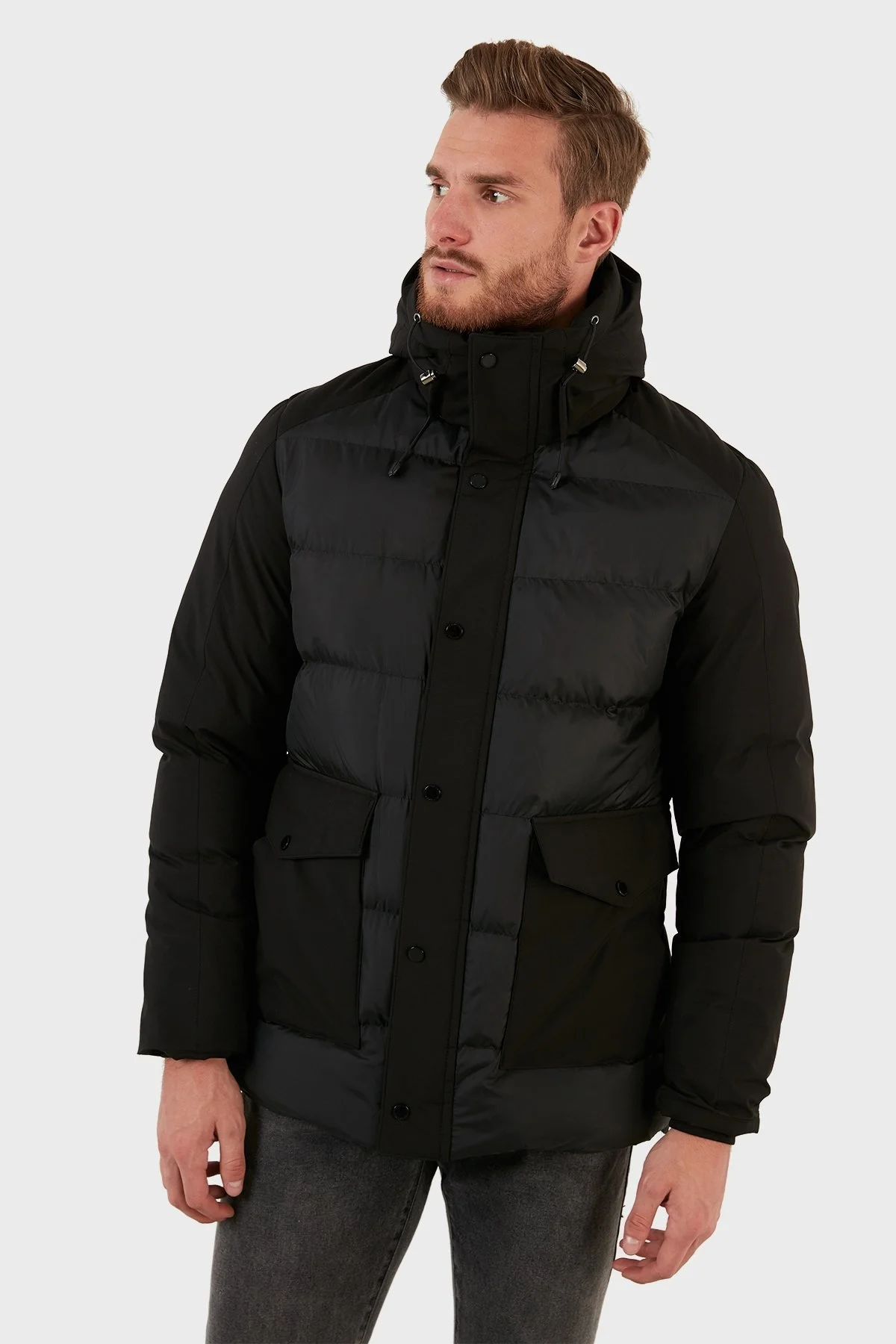 Exxe Su Geçirmez Fermuarlı Kapüşonlu Erkek Kaban EXK225510 SİYAH - 3