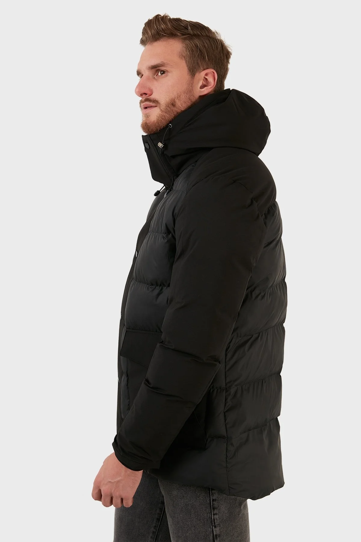 Exxe Su Geçirmez Fermuarlı Kapüşonlu Erkek Kaban EXK225510 SİYAH - 4