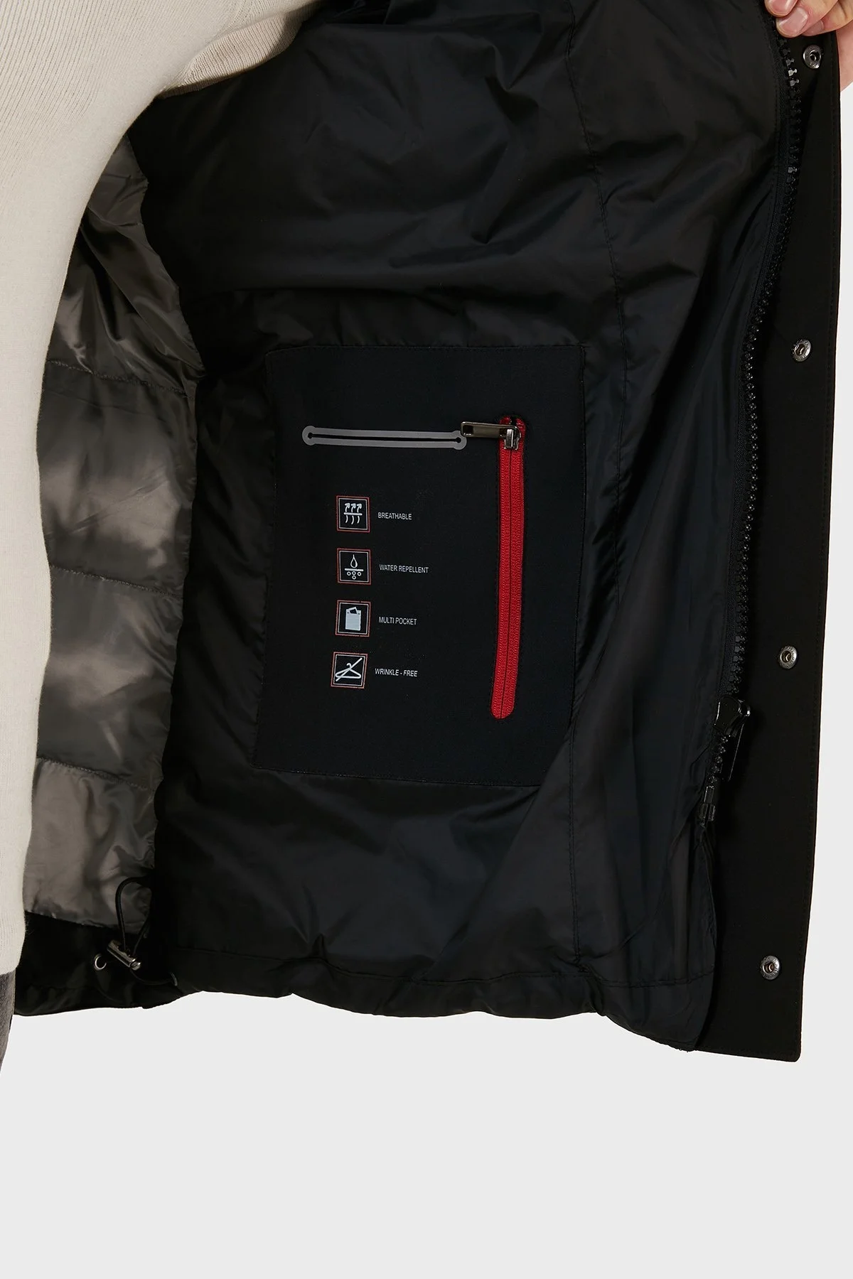 Exxe Su Geçirmez Fermuarlı Kapüşonlu Erkek Kaban EXK225510 SİYAH - 5