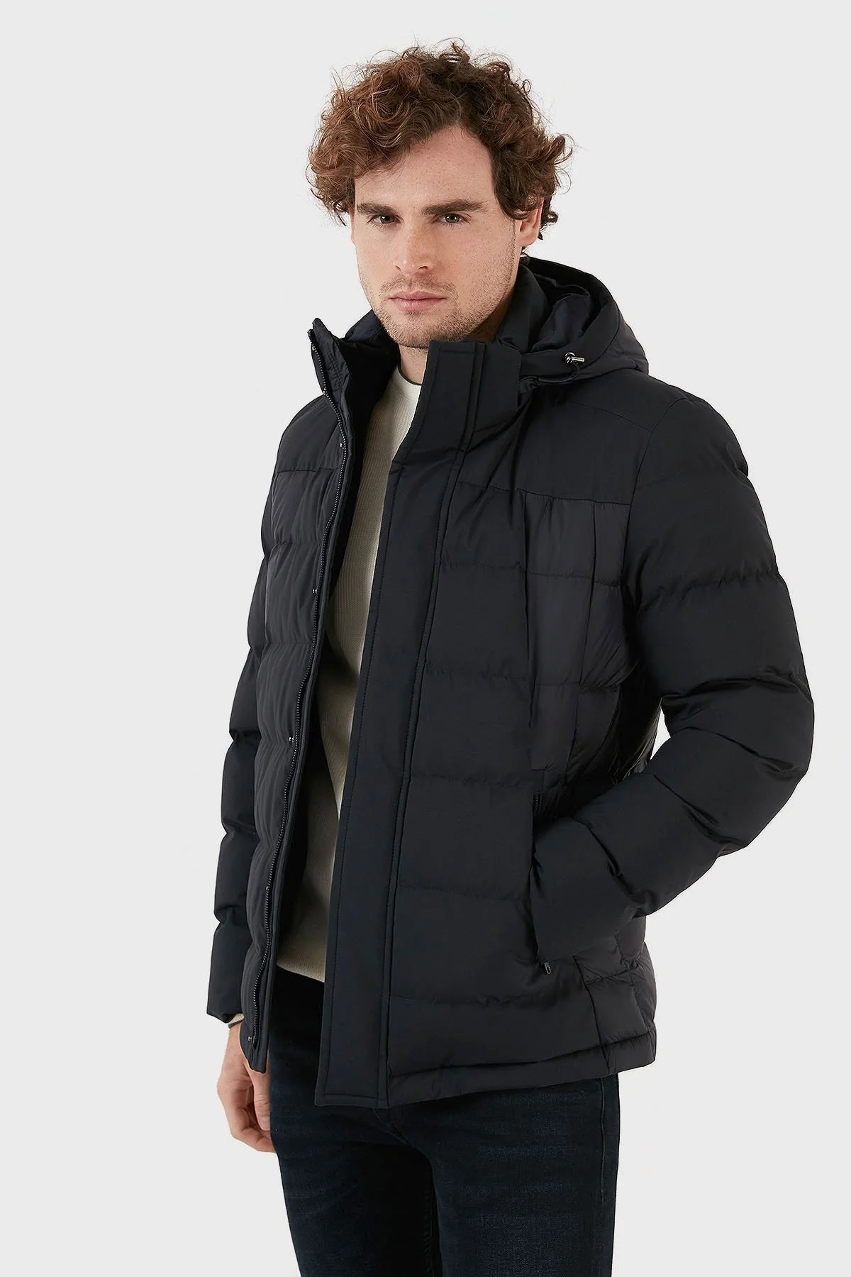 Exxe Suya Dayanıklı Kapüşonlu Regular Fit Erkek Mont EXK225313 LACİVERT - 5