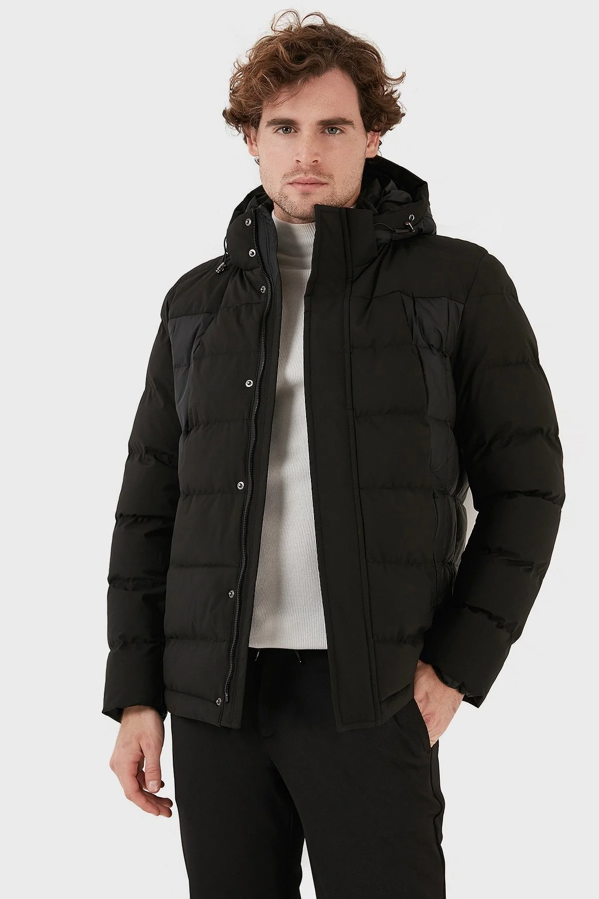 Exxe Suya Dayanıklı Kapüşonlu Regular Fit Erkek Mont EXK225313 SİYAH - 1