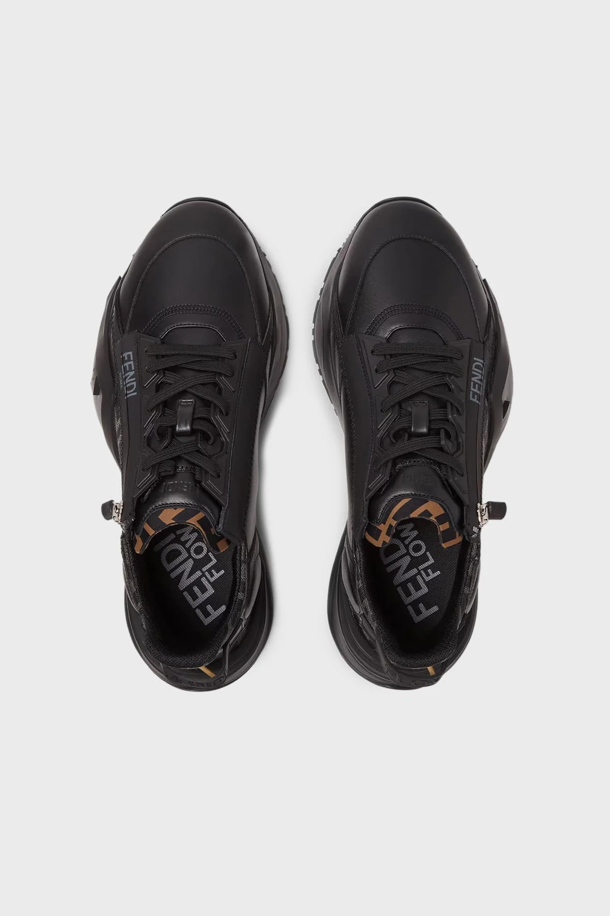 Fendi Hakiki Deri Logolu Bağcık ve Fermuarlı Sneaker Erkek Ayakkabı 7E1392 AJZH F1DV5 SİYAH - 3
