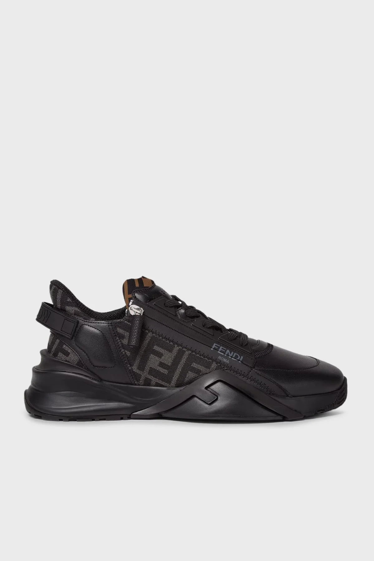 Fendi Hakiki Deri Logolu Bağcık ve Fermuarlı Sneaker Erkek Ayakkabı 7E1392 AJZH F1DV5 Siyah - 1