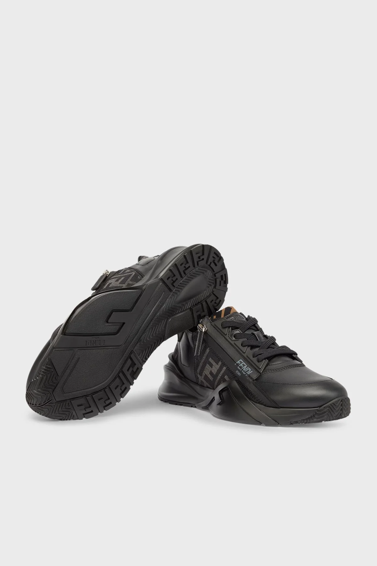 Fendi Hakiki Deri Logolu Bağcık ve Fermuarlı Sneaker Erkek Ayakkabı 7E1392 AJZH F1DV5 Siyah - 5