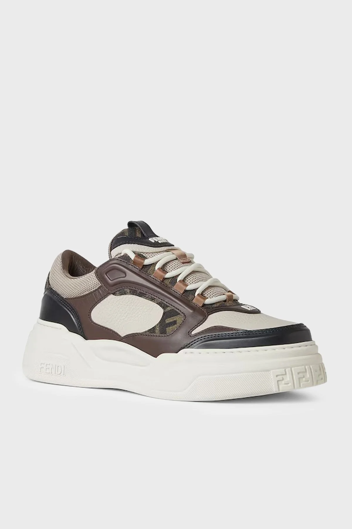 Fendi Logolu Deri Sneaker Erkek Ayakkabı 7E1728 AU20 F1T29 Kahve-Kırık Beyaz - 3