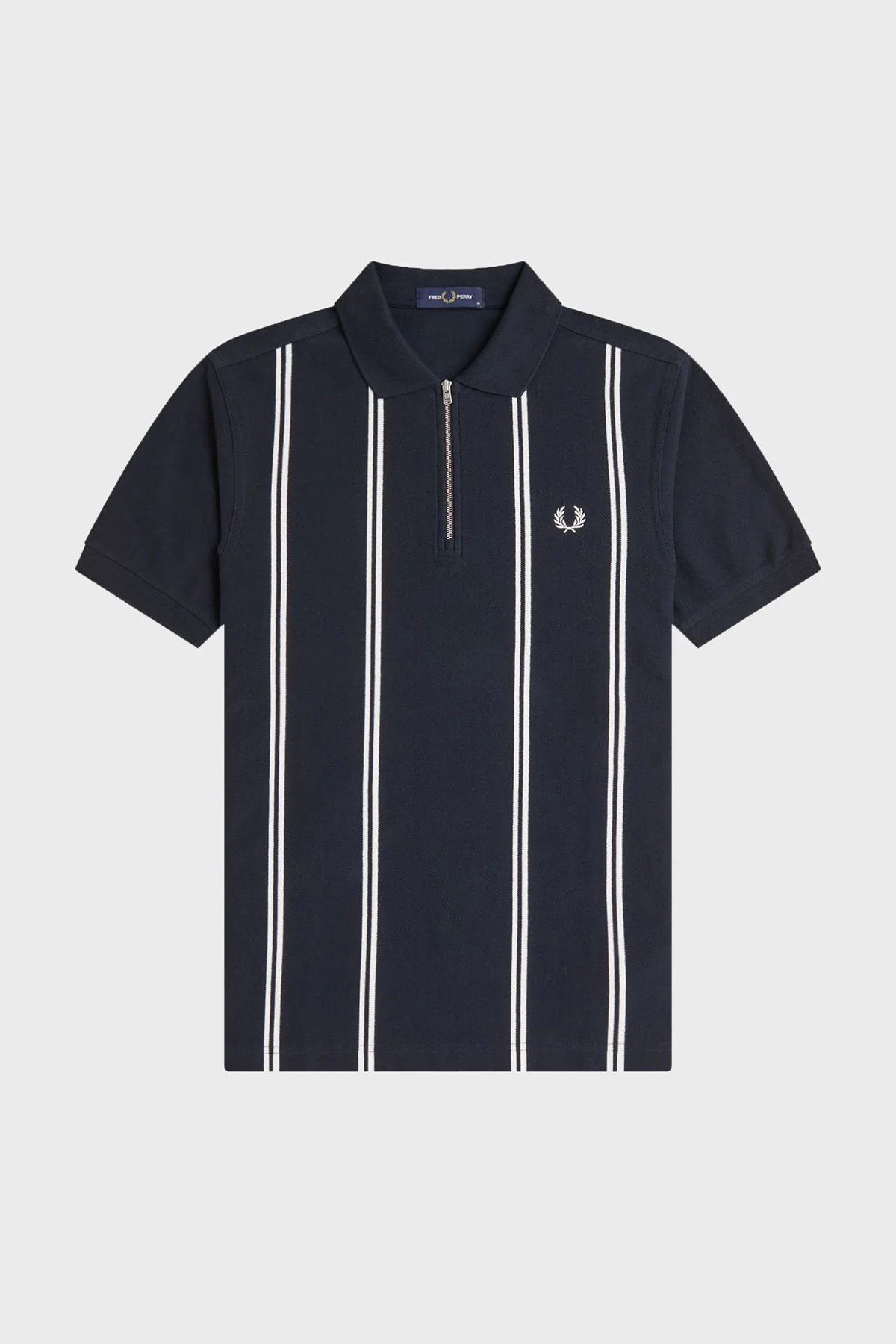 Fred Perry % 100 Pamuk Çizgili Regular Fit Yarım Fermuarlı Erkek Polo M2419 608 LACİVERT - 6