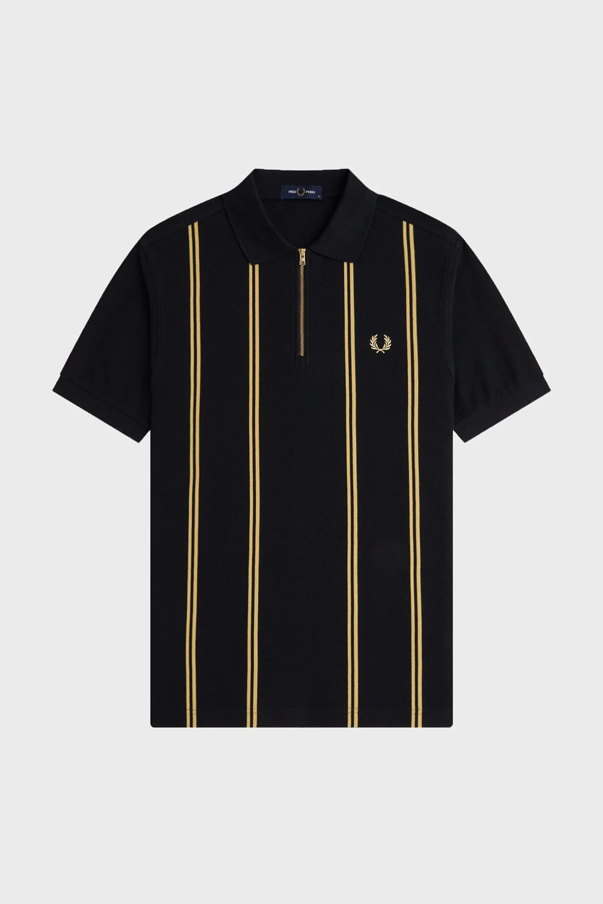 Fred Perry % 100 Pamuk Çizgili Regular Fit Yarım Fermuarlı Erkek Polo M2419 90A SİYAH - 6