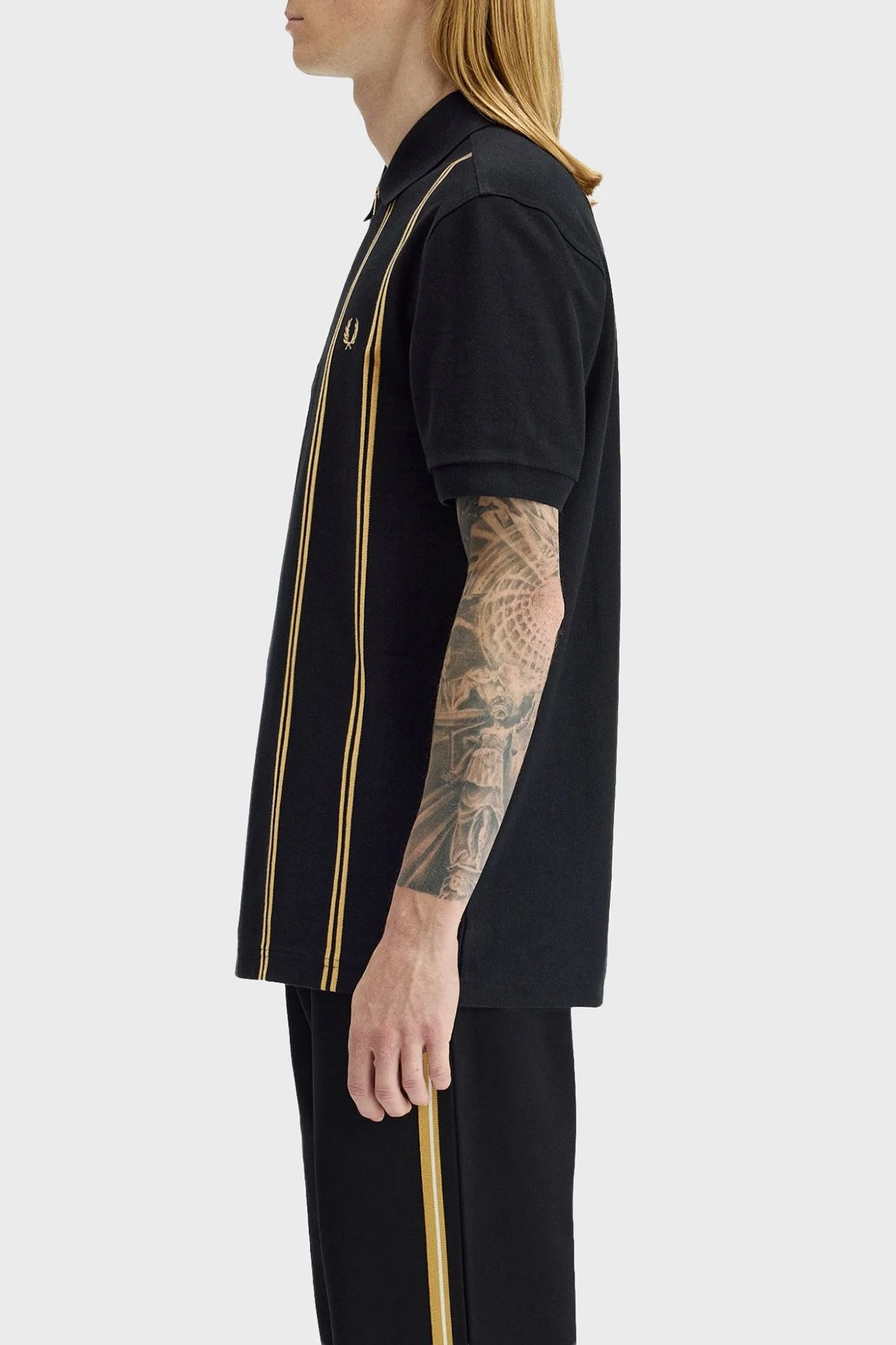 Fred Perry % 100 Pamuk Çizgili Regular Fit Yarım Fermuarlı Erkek Polo M2419 90A SİYAH - 2