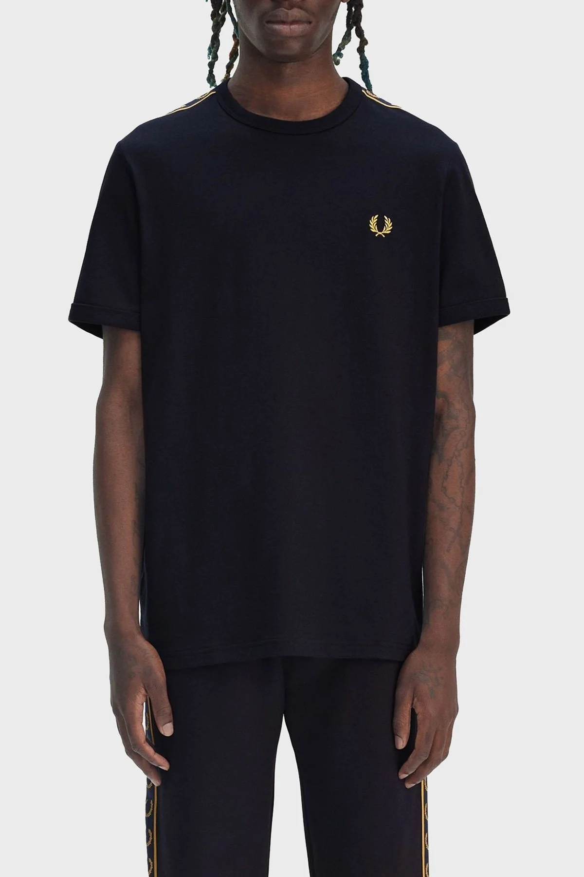 Fred Perry % 100 Pamuk Logo Baskılı Regular Fit Bisiklet Yaka Erkek T Shirt M4613 W75 LACİVERT - 8