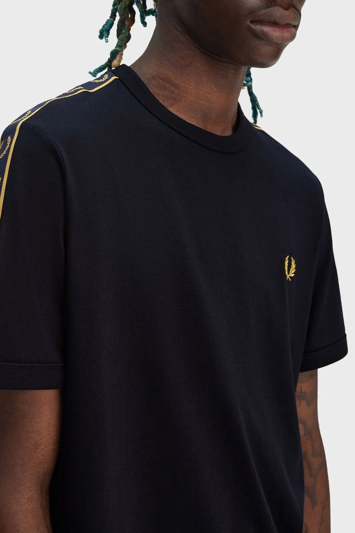 Fred Perry % 100 Pamuk Logo Baskılı Regular Fit Bisiklet Yaka Erkek T Shirt M4613 W75 LACİVERT - 11