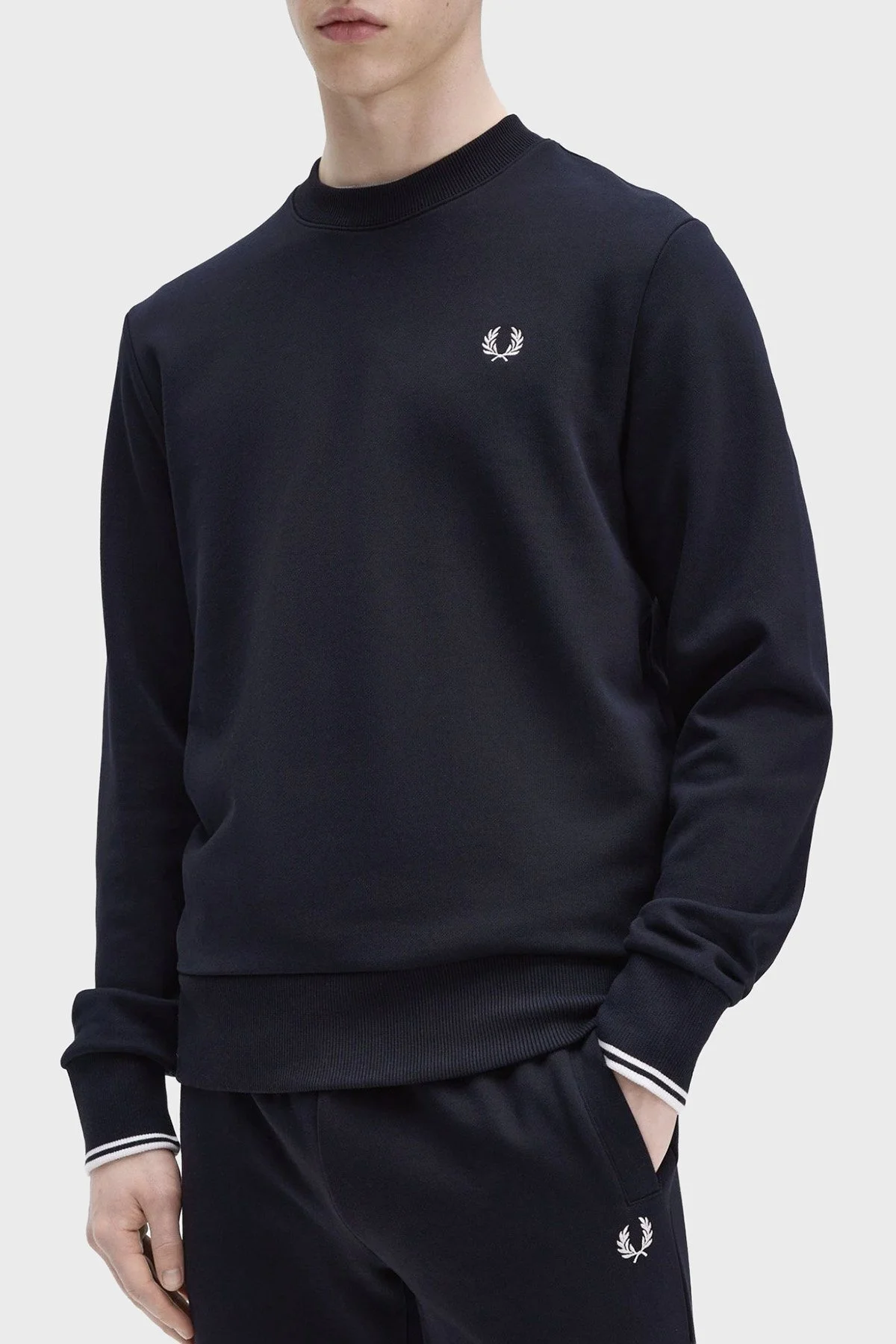 Fred Perry % 100 Pamuk Regular Fit Bisiklet Yaka Logolu Erkek Sweat M7535 248 LACİVERT - 3