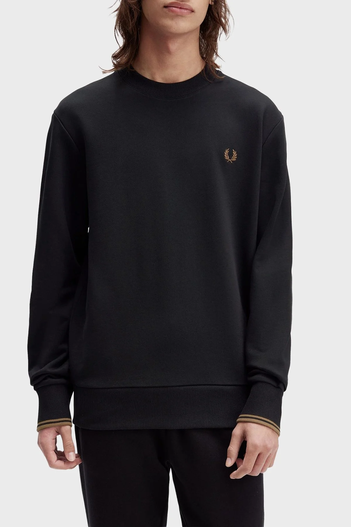 Fred Perry % 100 Pamuk Regular Fit Bisiklet Yaka Logolu Erkek Sweat M7535 S77 SİYAH - 3