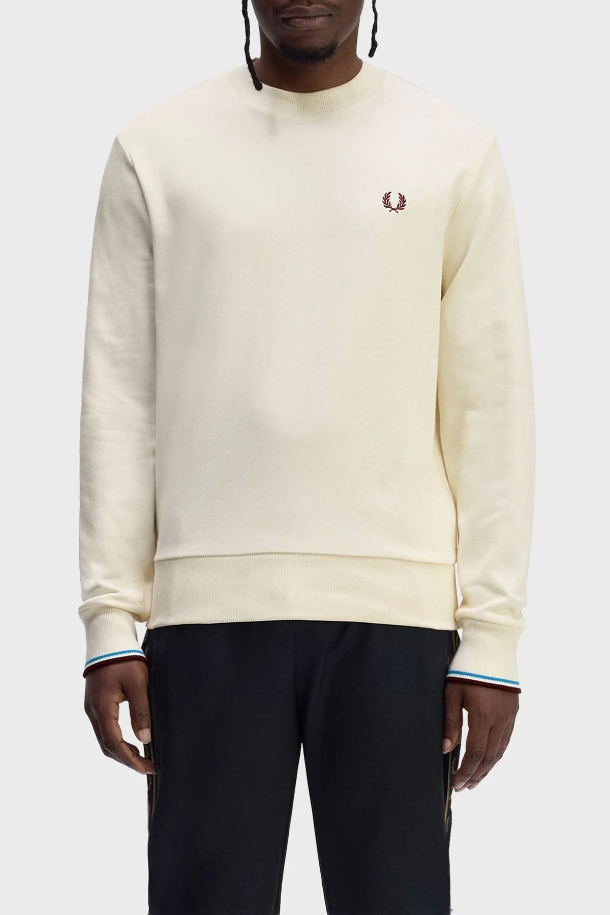 Fred Perry % 100 Pamuk Regular Fit Bisiklet Yaka Logolu Erkek Sweat M7535 Z46 BEJ - 1
