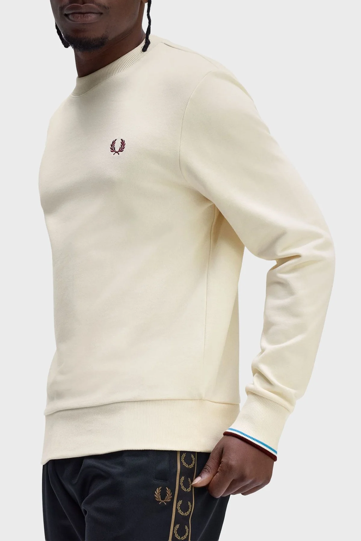 Fred Perry % 100 Pamuk Regular Fit Bisiklet Yaka Logolu Erkek Sweat M7535 Z46 BEJ - 3