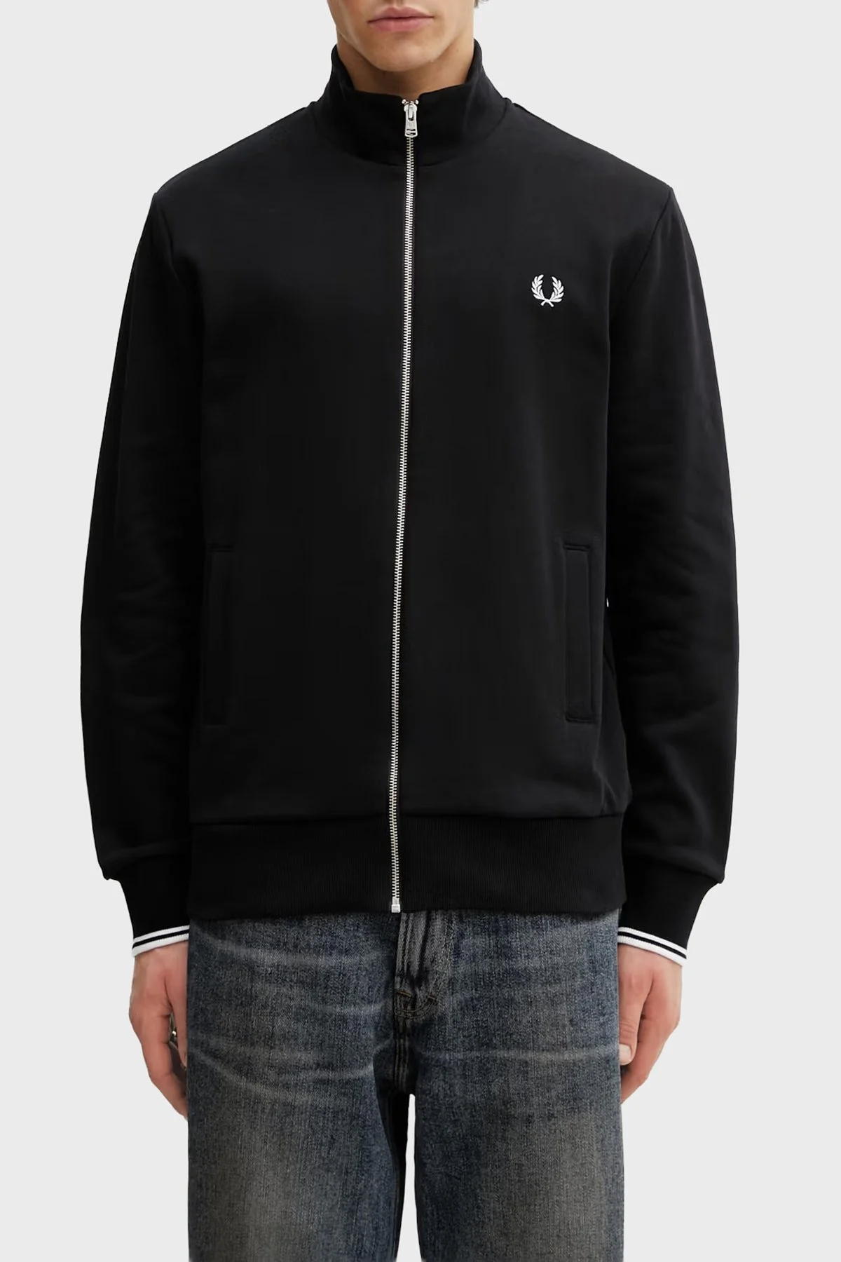 Fred Perry % 100 Pamuk Regular Fit Fermuarlı Erkek Sweat J3340 102 Siyah - 1