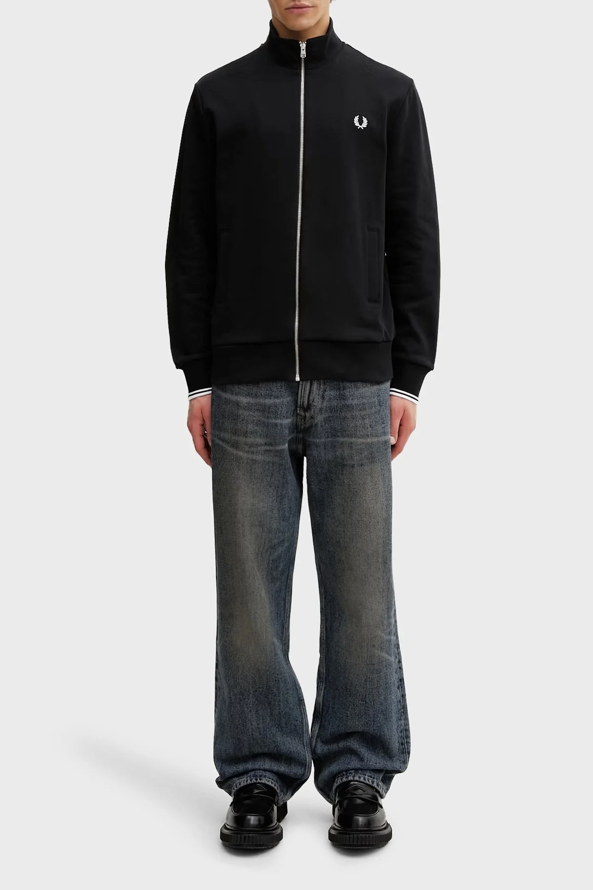 Fred Perry % 100 Pamuk Regular Fit Fermuarlı Erkek Sweat J3340 102 Siyah - 2
