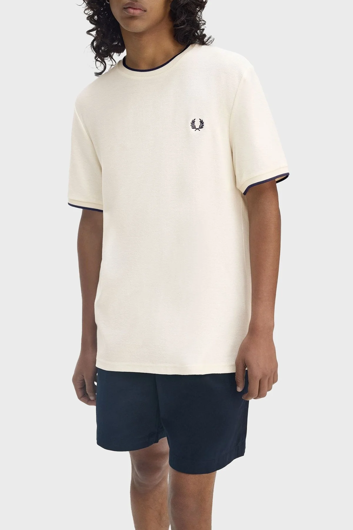 Fred Perry % 100 Pamuk Regular Fit Şerit Detaylı Bisiklet Yaka Erkek T Shirt M8585 560 EKRU - 10