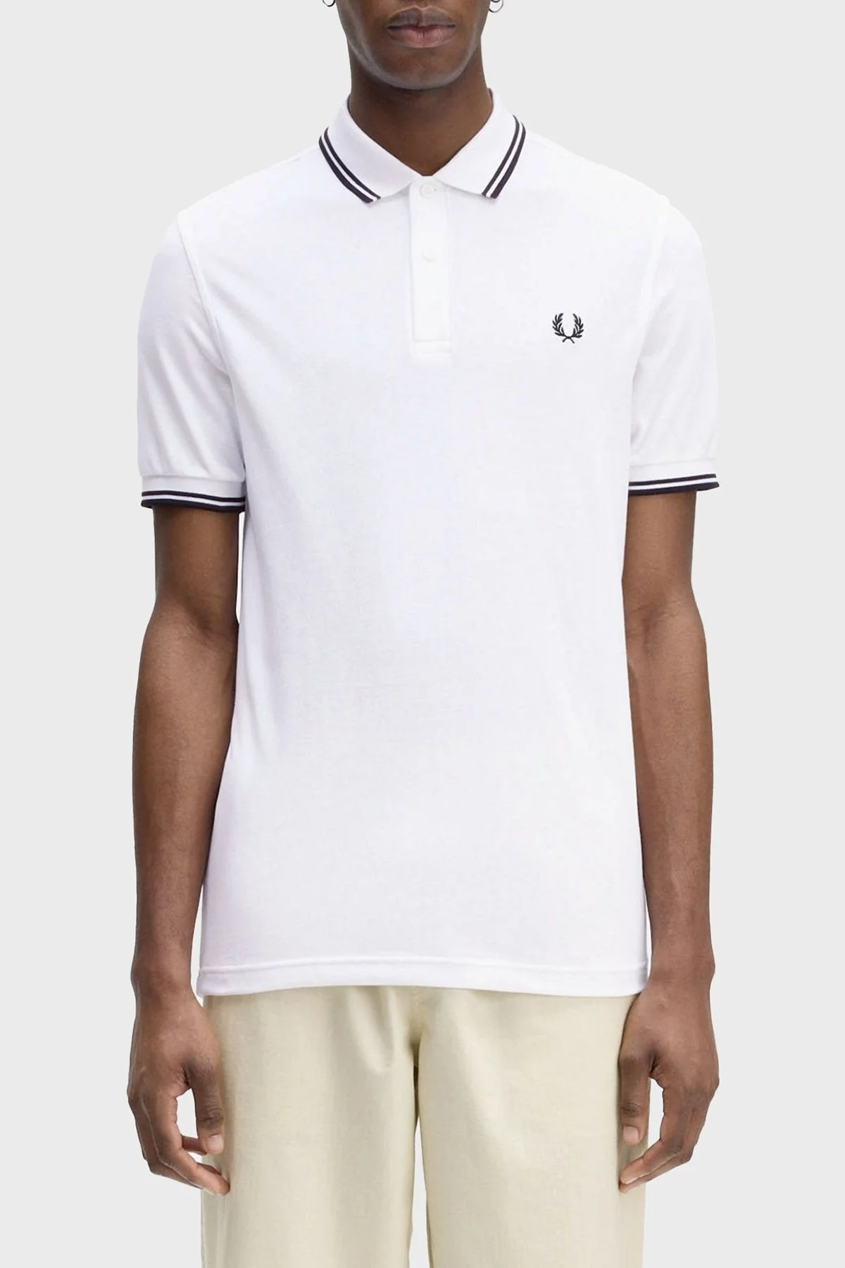 Fred Perry % 100 Pamuk Regular Fit Şerit Detaylı Düğmeli Erkek Polo Yaka T Shirt M3600 200 BEYAZ - 8