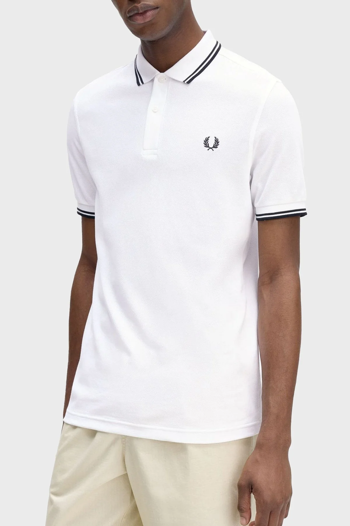 Fred Perry % 100 Pamuk Regular Fit Şerit Detaylı Düğmeli Erkek Polo Yaka T Shirt M3600 200 BEYAZ - 10