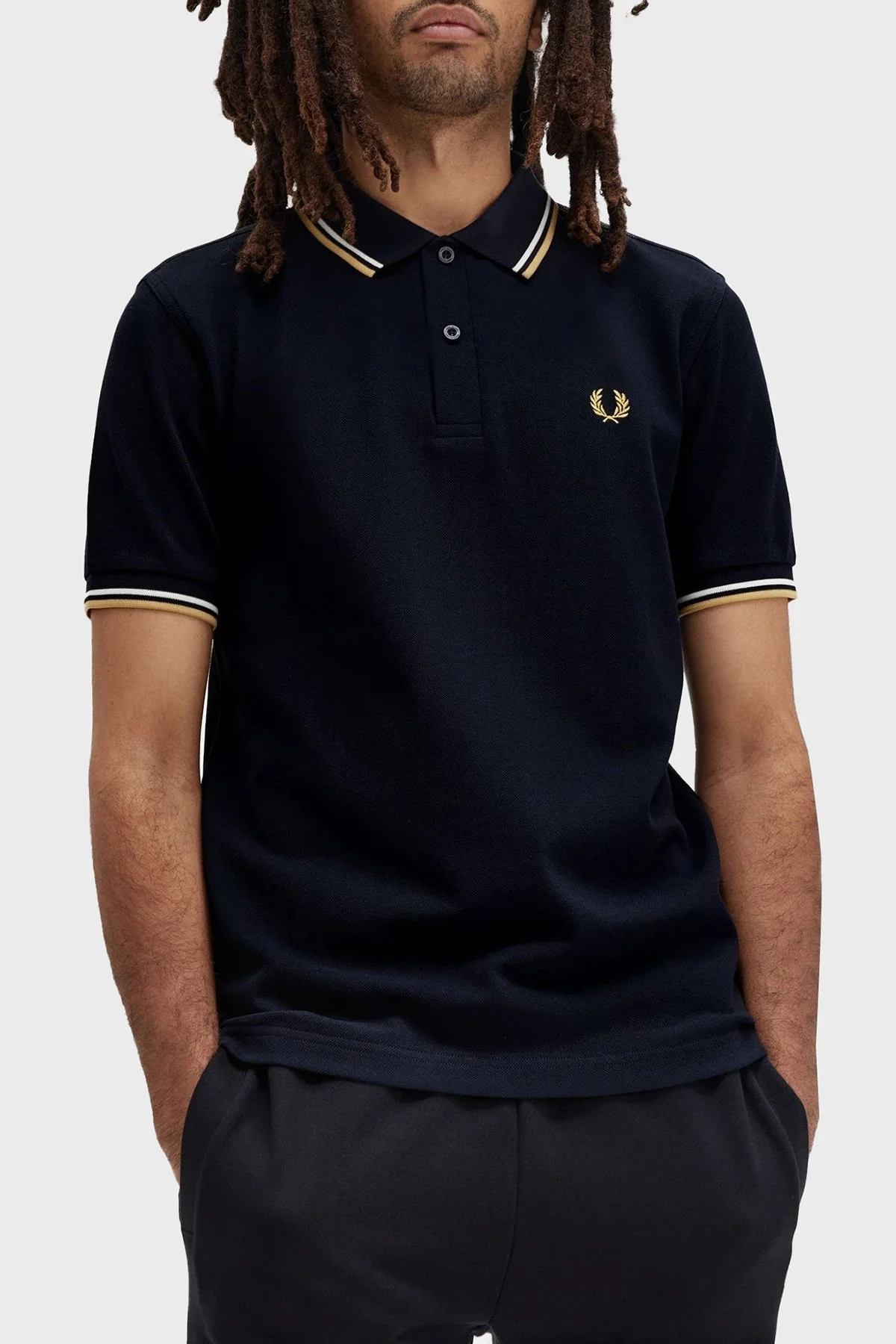 Fred Perry % 100 Pamuk Regular Fit Şerit Detaylı Düğmeli Erkek Polo Yaka T Shirt M3600 W53 LACİVERT - 1