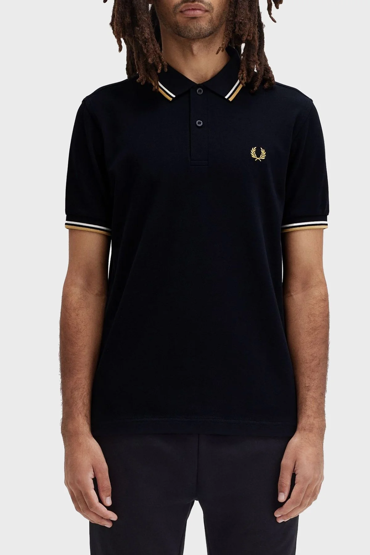 Fred Perry % 100 Pamuk Regular Fit Şerit Detaylı Düğmeli Erkek Polo Yaka T Shirt M3600 W53 LACİVERT - 3
