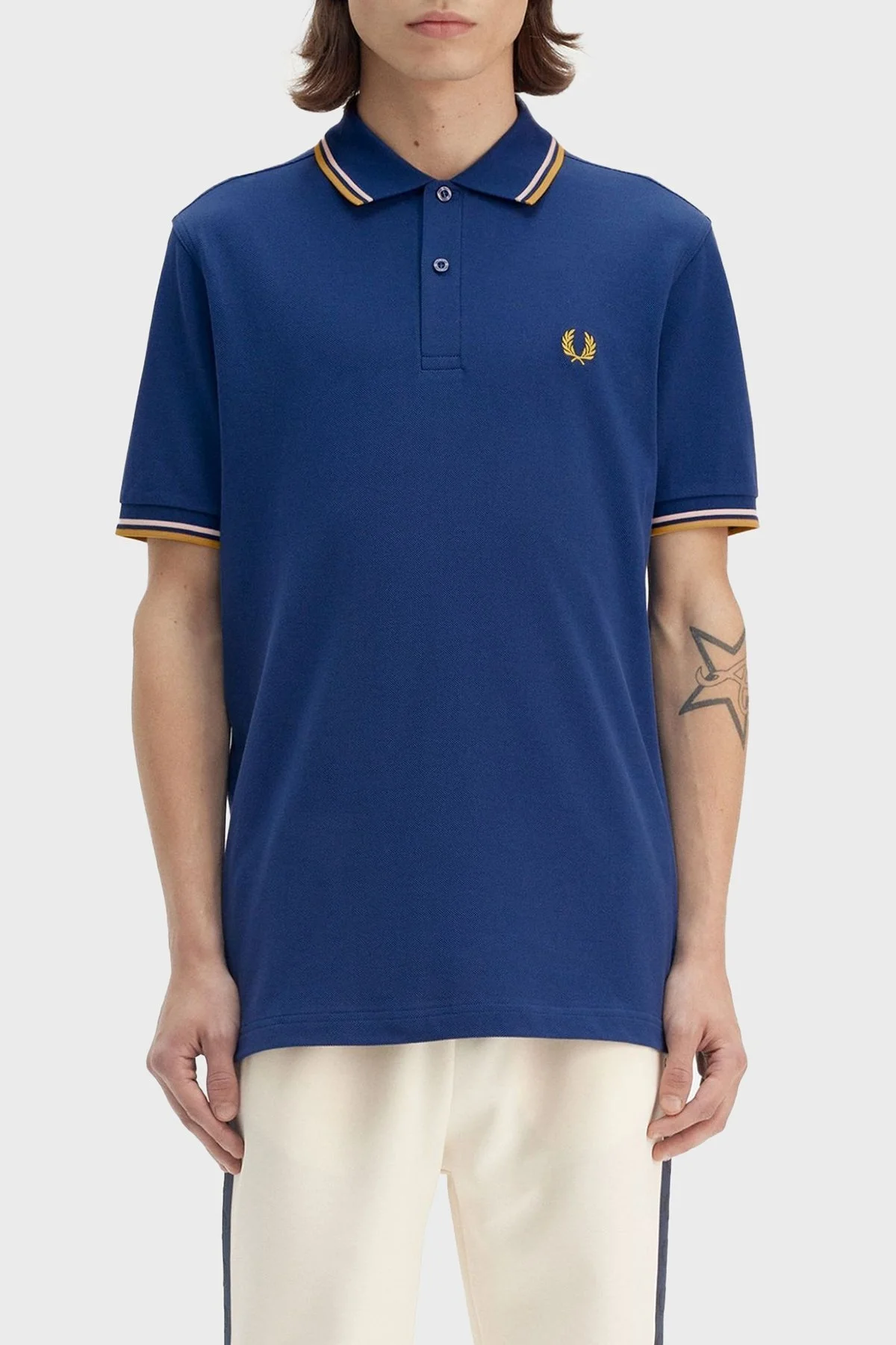 Fred Perry % 100 Pamuk Regular Fit Şerit Detaylı Düğmeli Erkek Polo Yaka T Shirt M3600 Y28 MAVİ - 6
