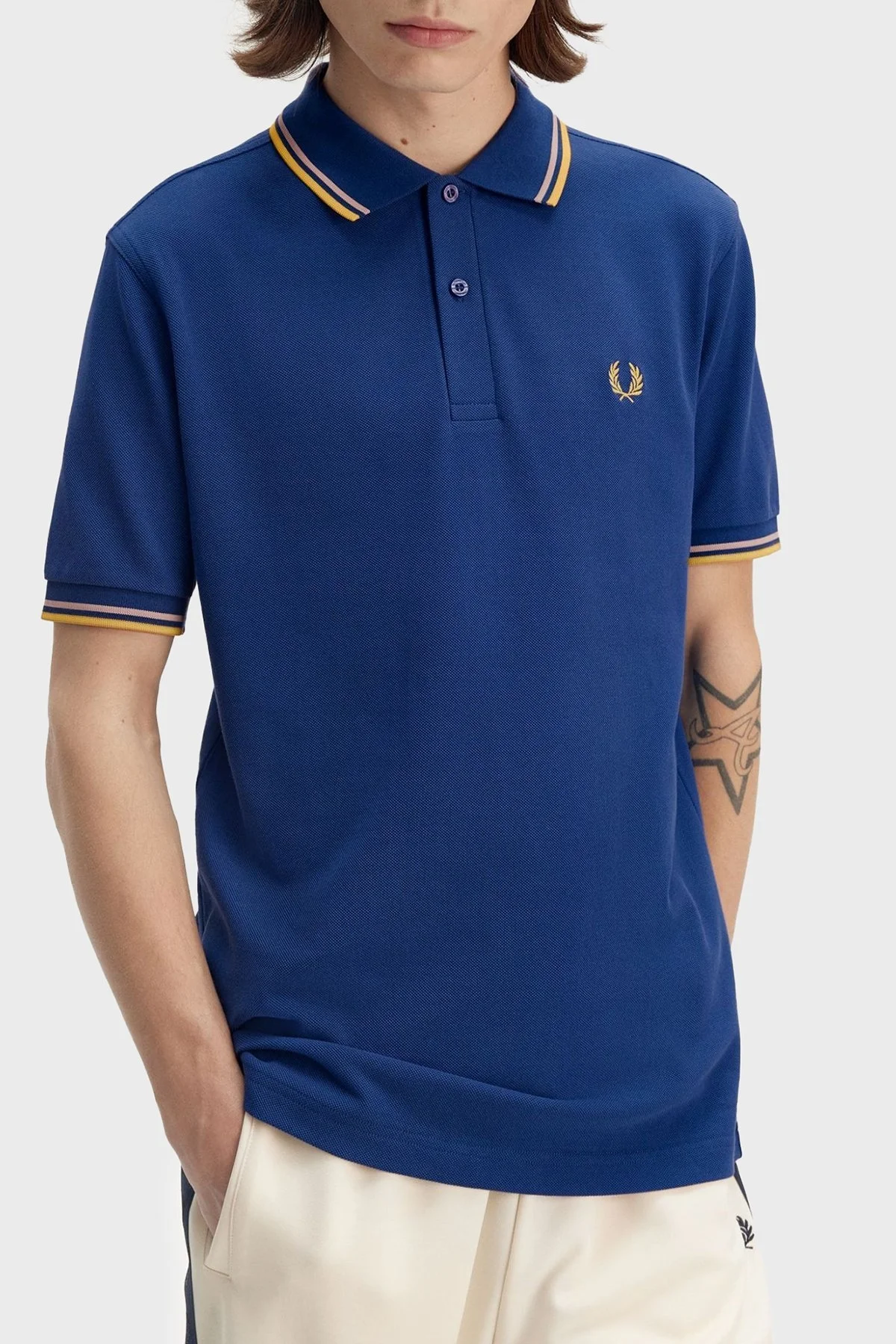 Fred Perry % 100 Pamuk Regular Fit Şerit Detaylı Düğmeli Erkek Polo Yaka T Shirt M3600 Y28 MAVİ - 8