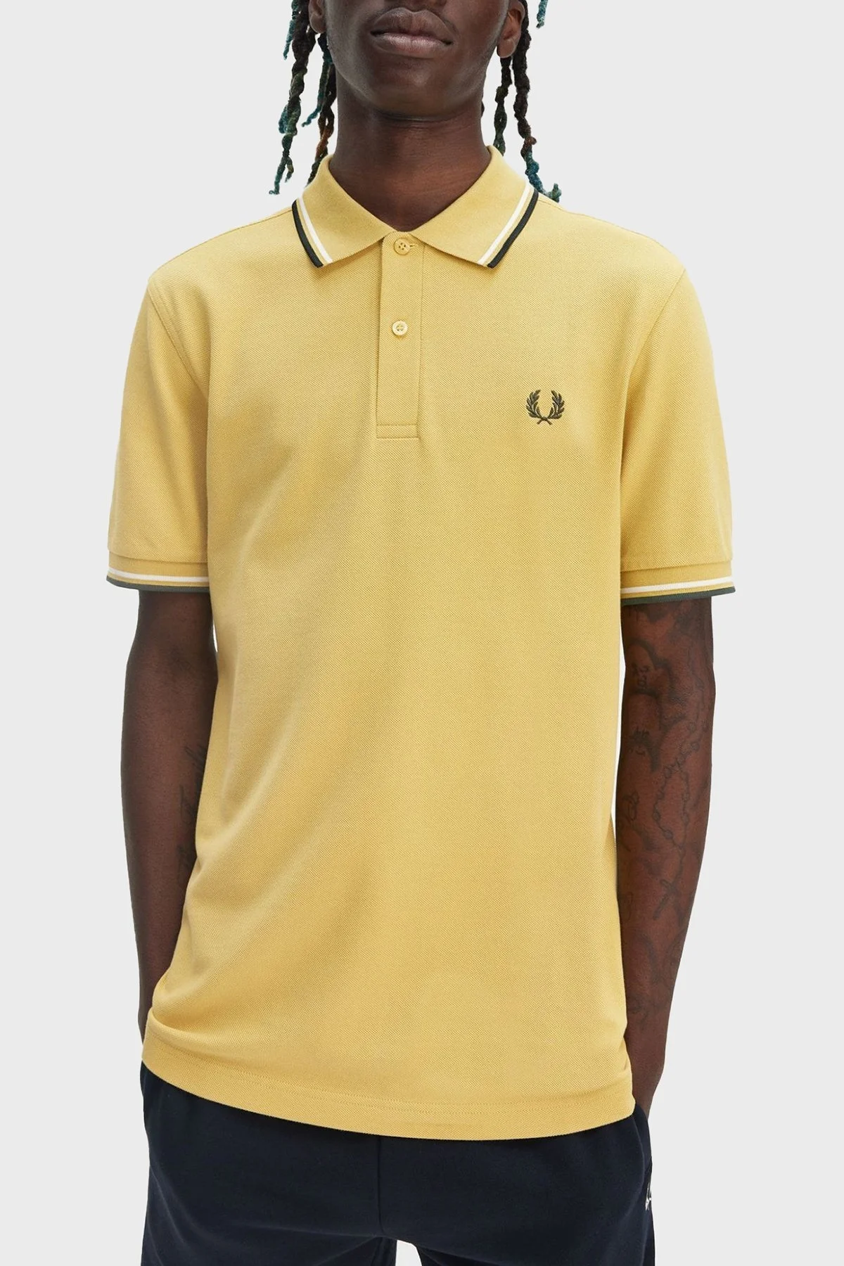 Fred Perry % 100 Pamuk Regular Fit Şerit Detaylı Düğmeli Erkek Polo Yaka T Shirt M3600 Y33 SARI - 7