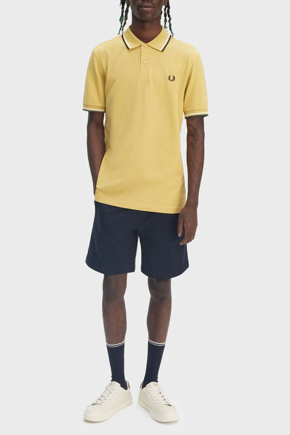 Fred Perry % 100 Pamuk Regular Fit Şerit Detaylı Düğmeli Erkek Polo Yaka T Shirt M3600 Y33 SARI - 9