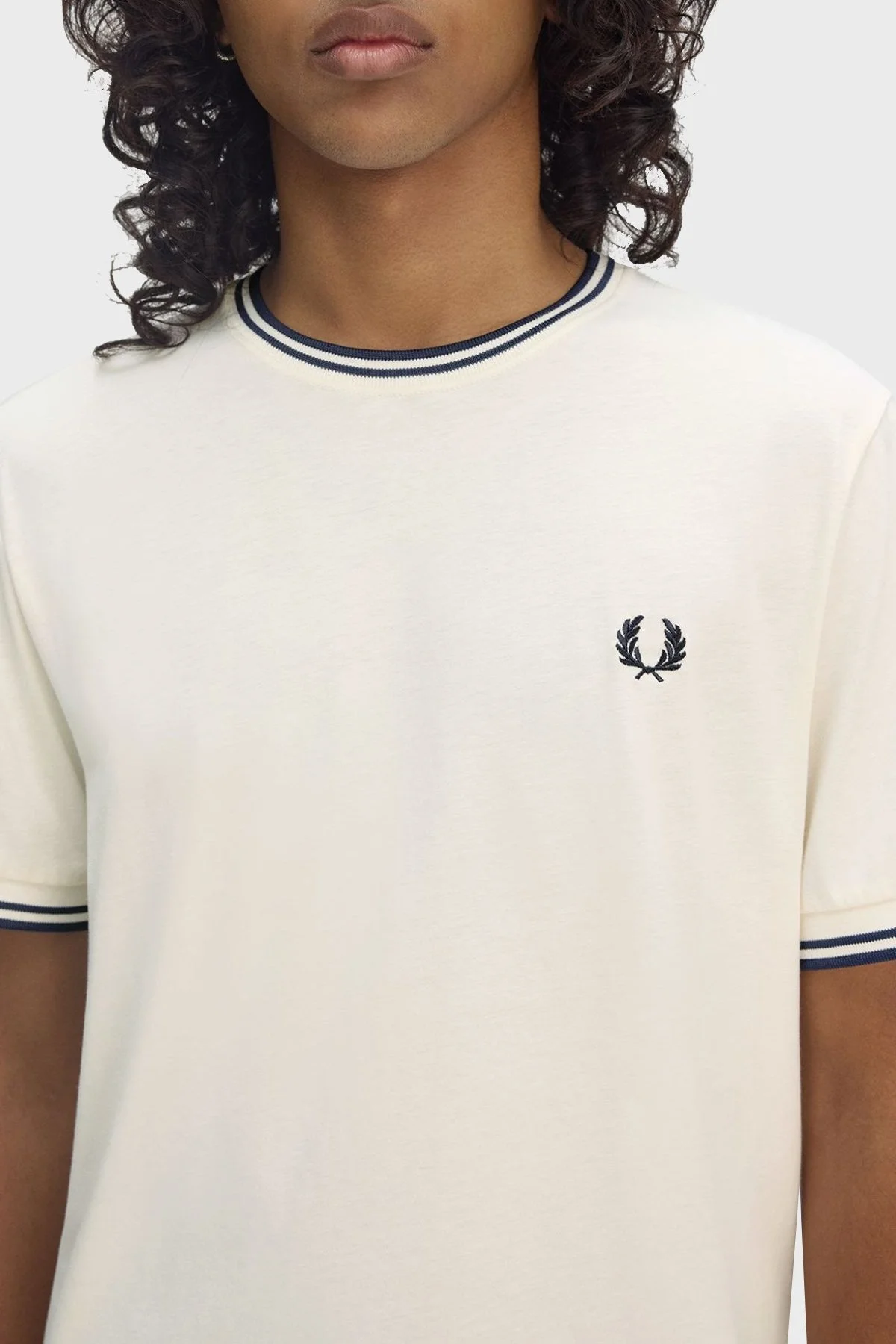 Fred Perry % 100 Pamuk Regular Fit Şerit Detaylı Sıfır Yaka Erkek T Shirt M1588 Y24 EKRU - 8